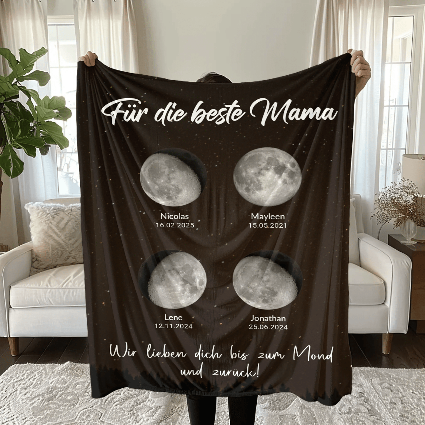 Personalisierte Decke - "Für die beste Mama | Mondphasen" - LeinwandGlück