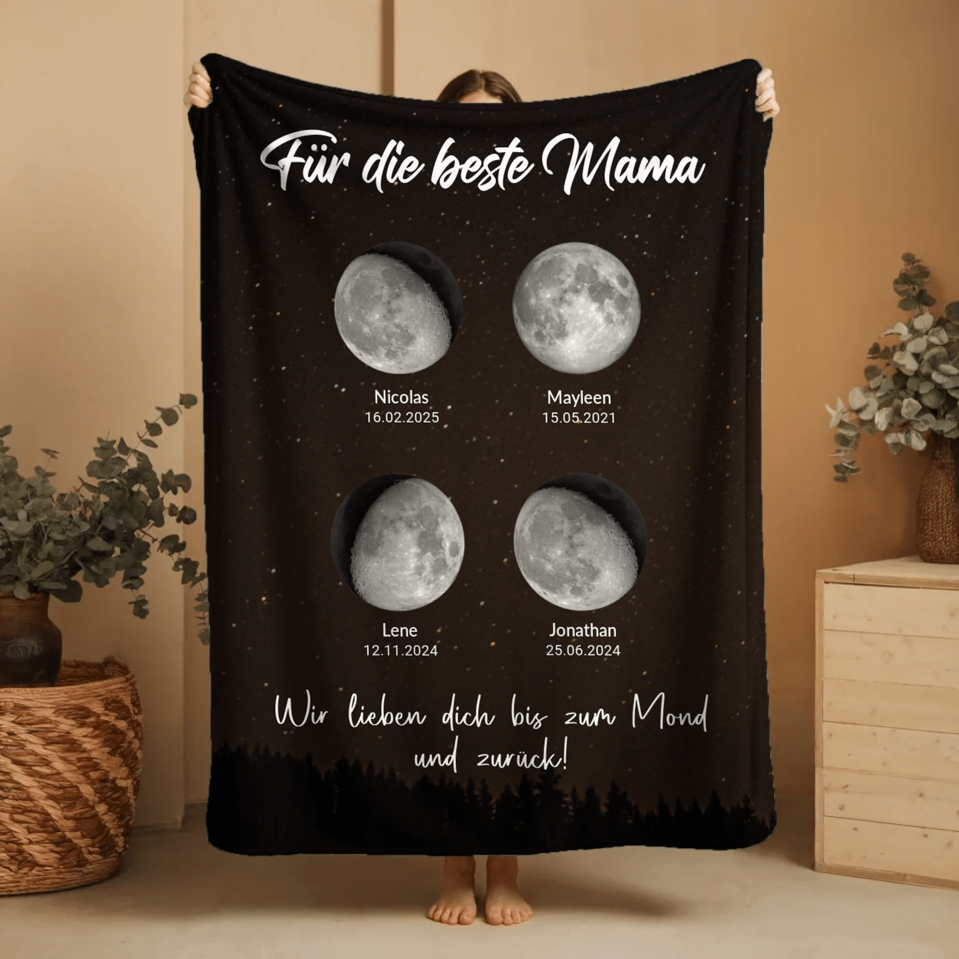 Personalisierte Decke - "Für die beste Mama | Mondphasen" - LeinwandGlück