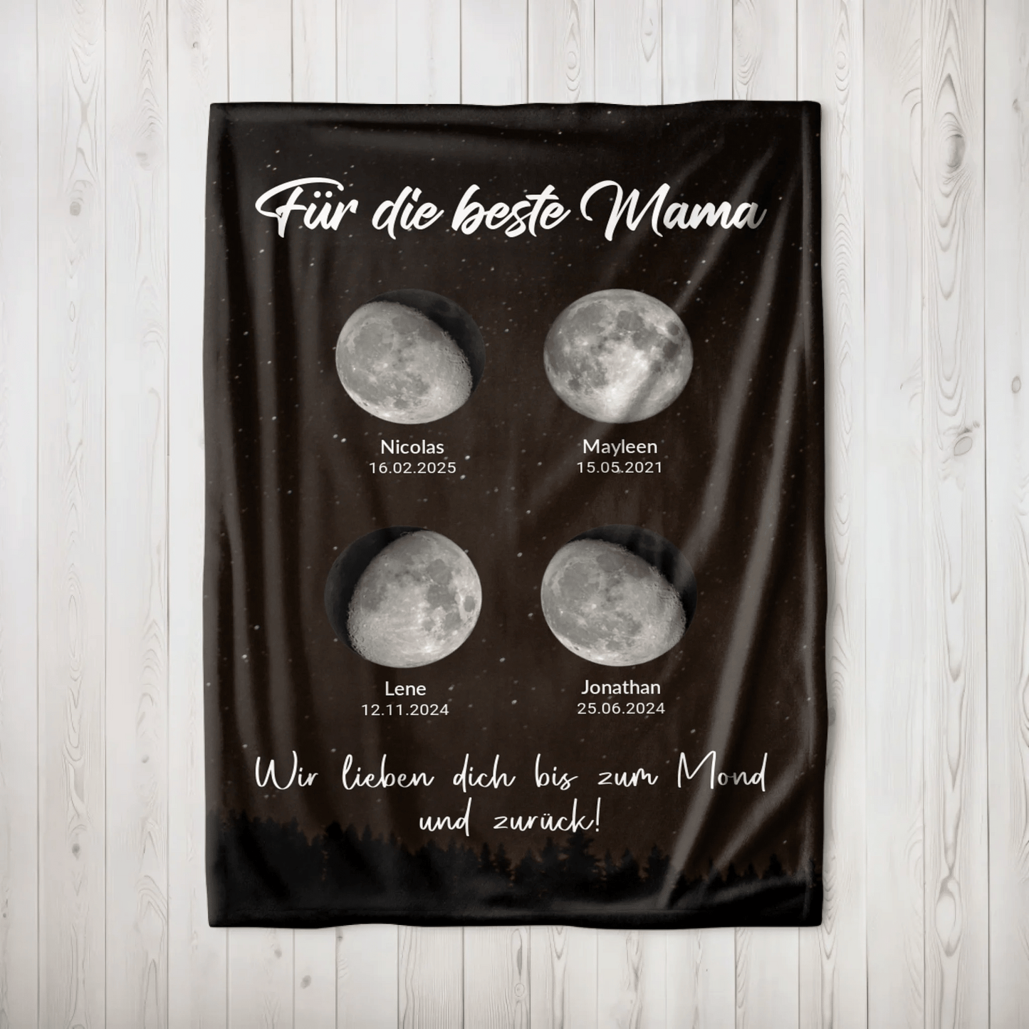 Personalisierte Decke - "Für die beste Mama | Mondphasen" - LeinwandGlück