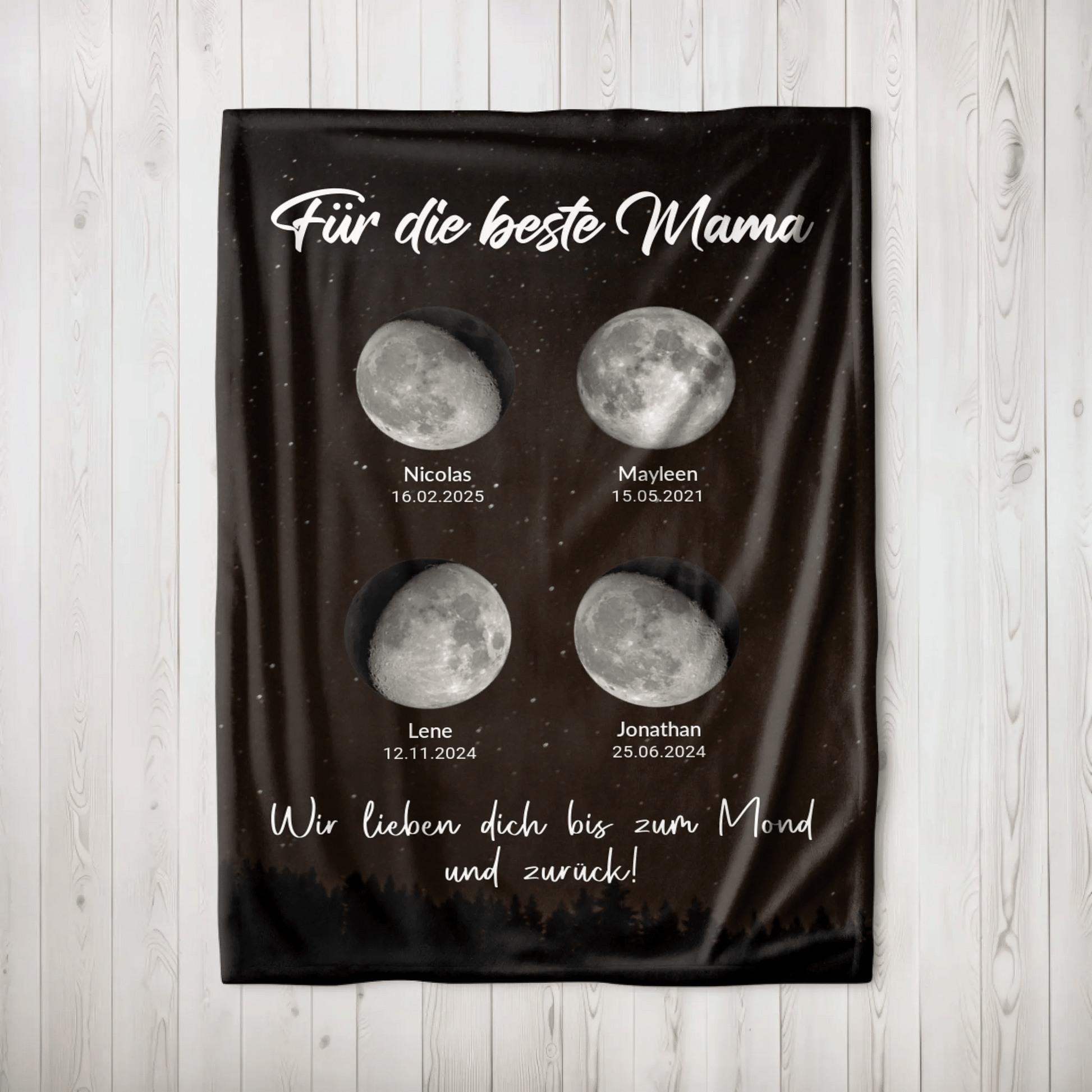 Personalisierte Decke - "Für die beste Mama | Mondphasen" - LeinwandGlück