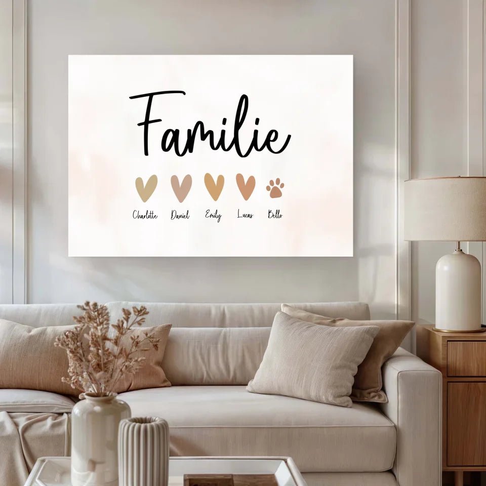 Personalisierte Leinwand - "Familienherzen" - LeinwandGlück