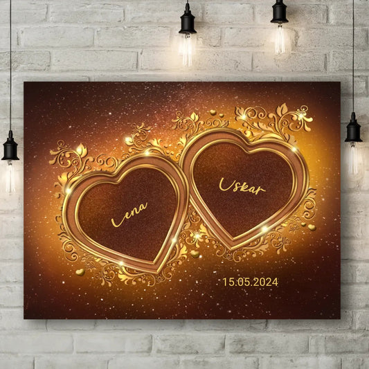 Personalisierte Leinwand - "Goldene Herzen Horizontal" - LeinwandGlück