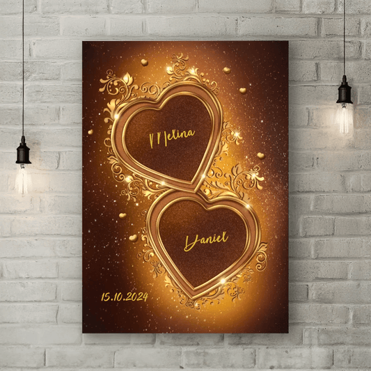 Personalisierte Leinwand - "Goldene Herzen Vertikal" - LeinwandGlück