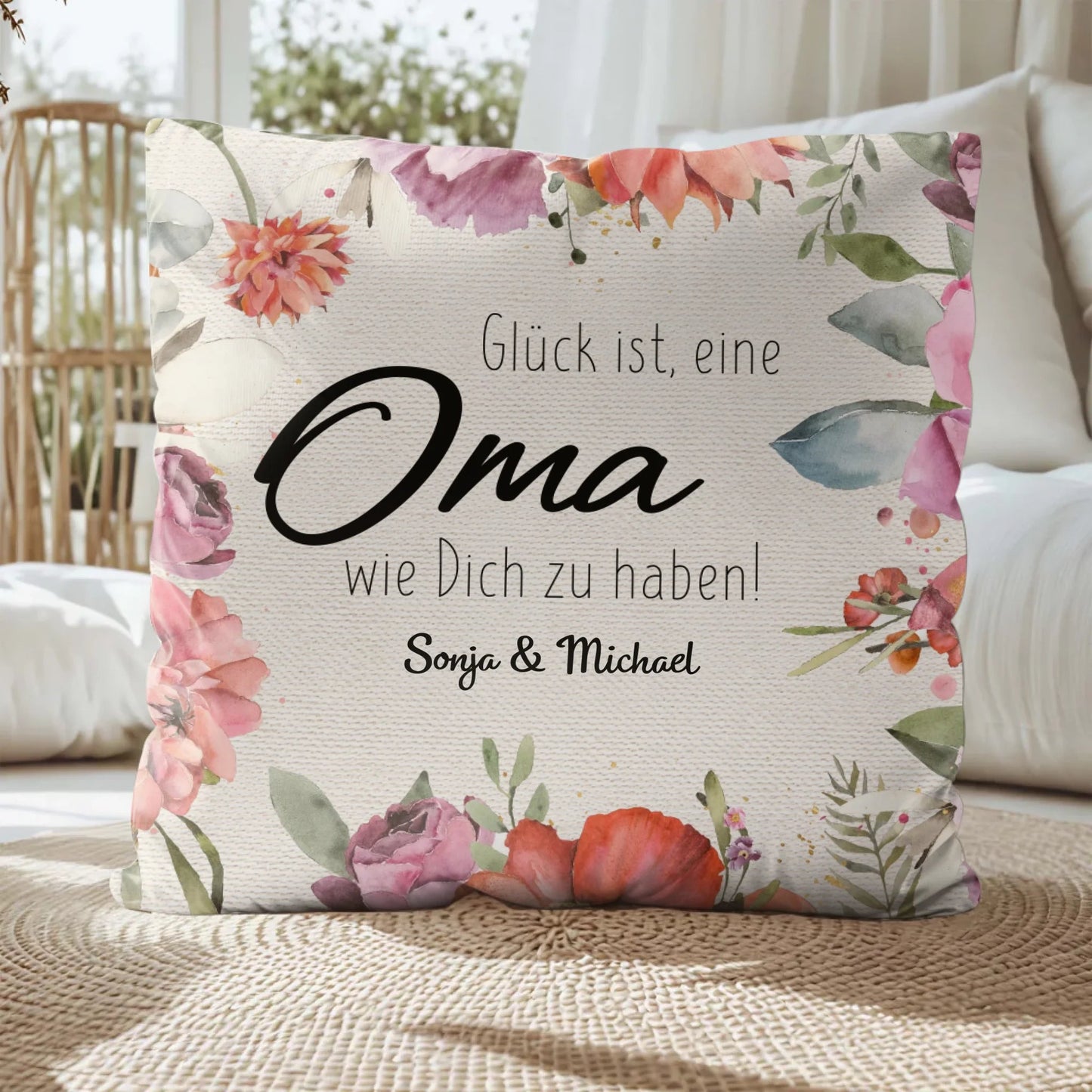 Personalisiertes Kissen - "Glück ist, eine Oma wie Dich zu haben" - LeinwandGlück