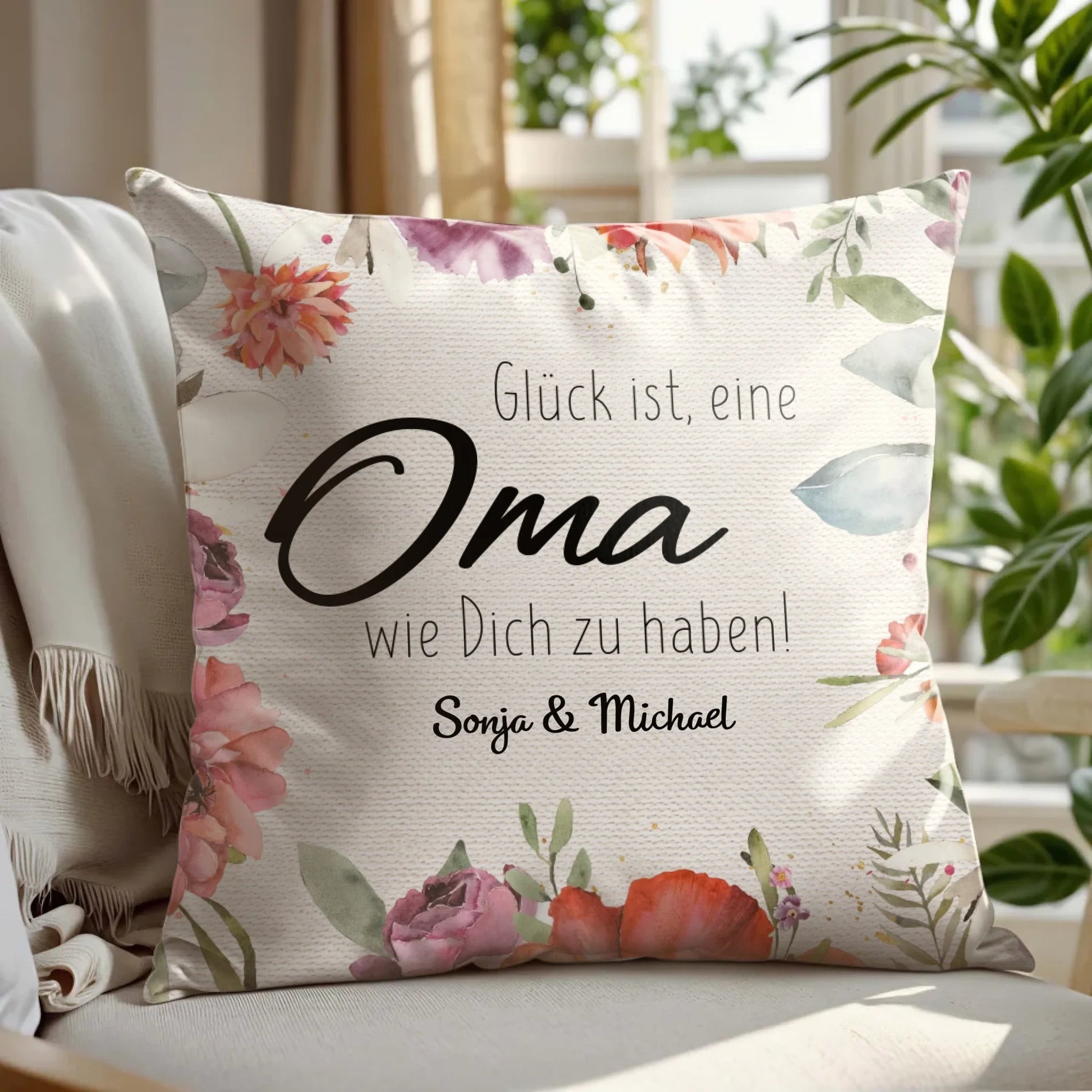 Personalisiertes Kissen - "Glück ist, eine Oma wie Dich zu haben" - LeinwandGlück