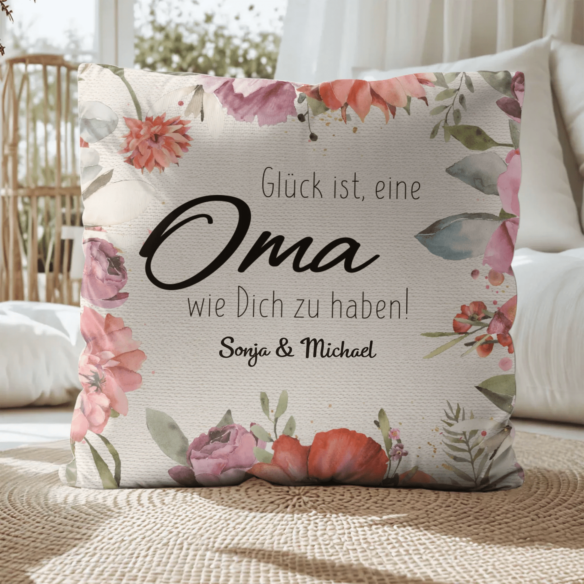 Personalisiertes Kissen - "Glück ist, eine Oma wie Dich zu haben" - LeinwandGlück