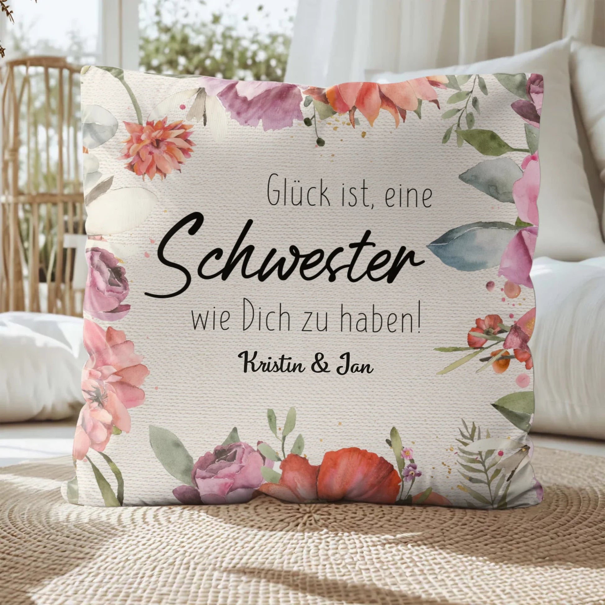 Personalisiertes Kissen - "Glück ist, eine Schwester wie Dich zu haben" - LeinwandGlück