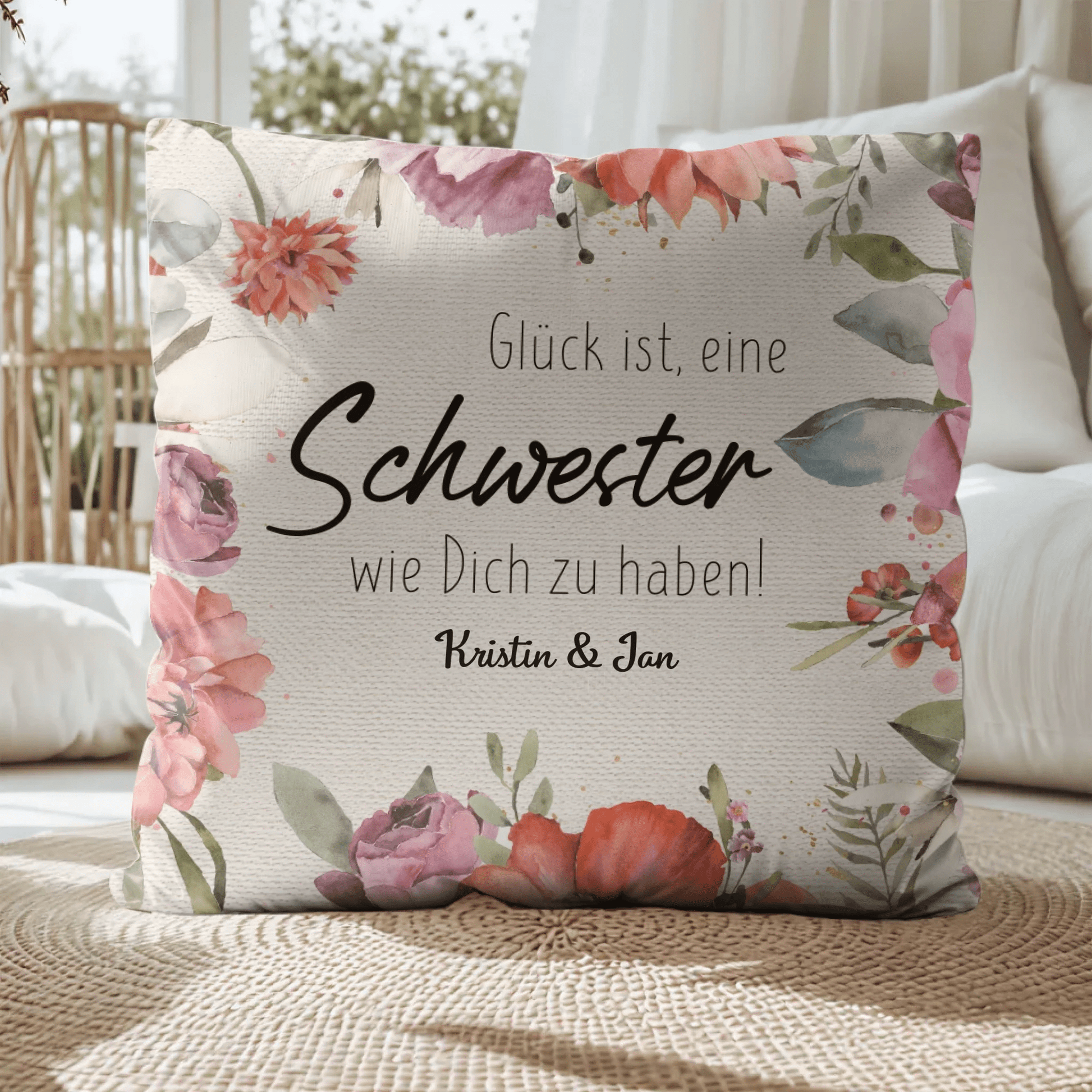 Personalisiertes Kissen - "Glück ist, eine Schwester wie Dich zu haben" - LeinwandGlück