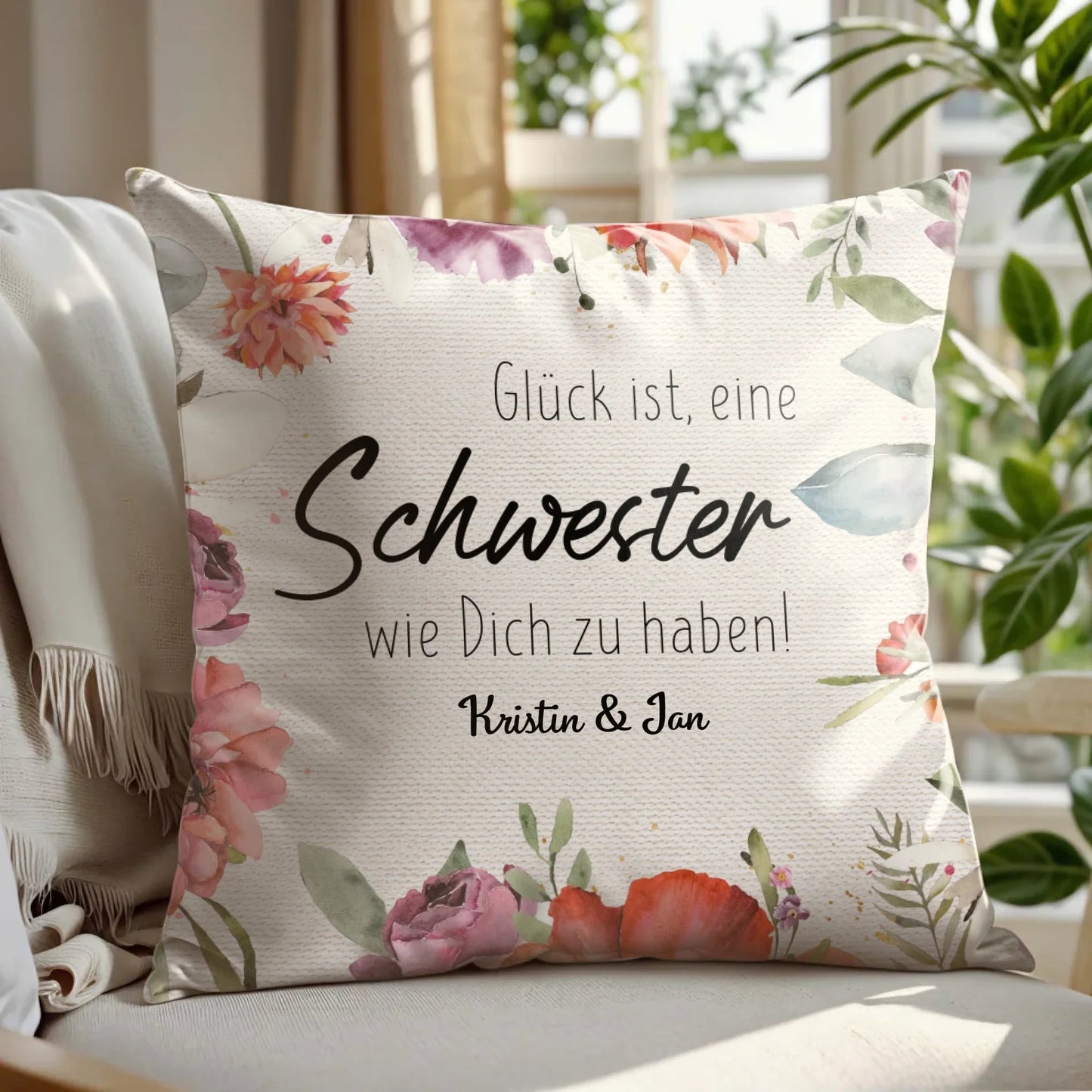 Personalisiertes Kissen - "Glück ist, eine Schwester wie Dich zu haben" - LeinwandGlück