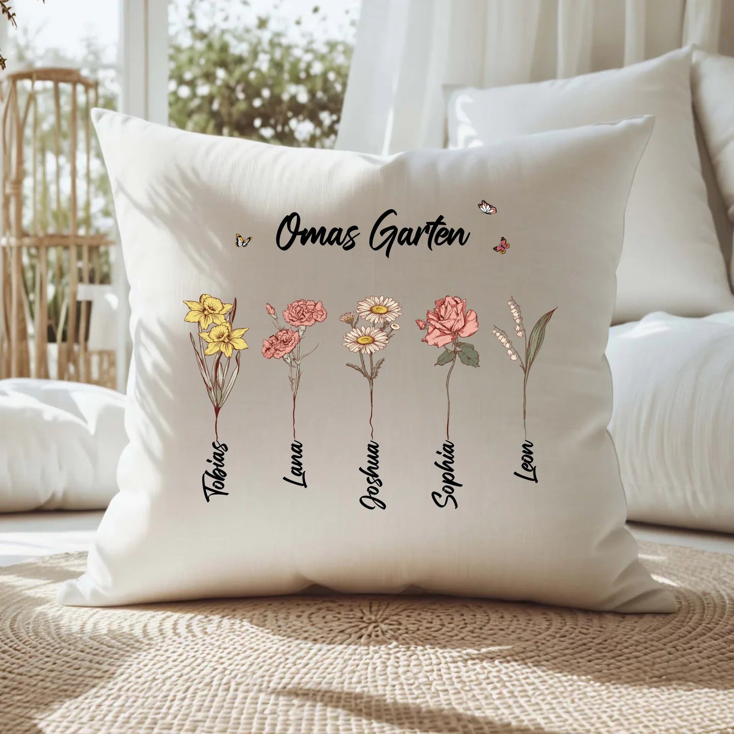 Personalisiertes Kissen für Oma mit Namen und Blumen