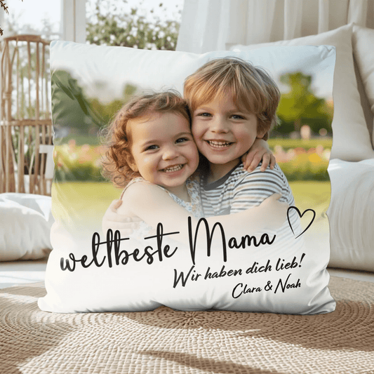 Personalisiertes Kissen - "Weltbeste Mama mit Foto" - LeinwandGlück