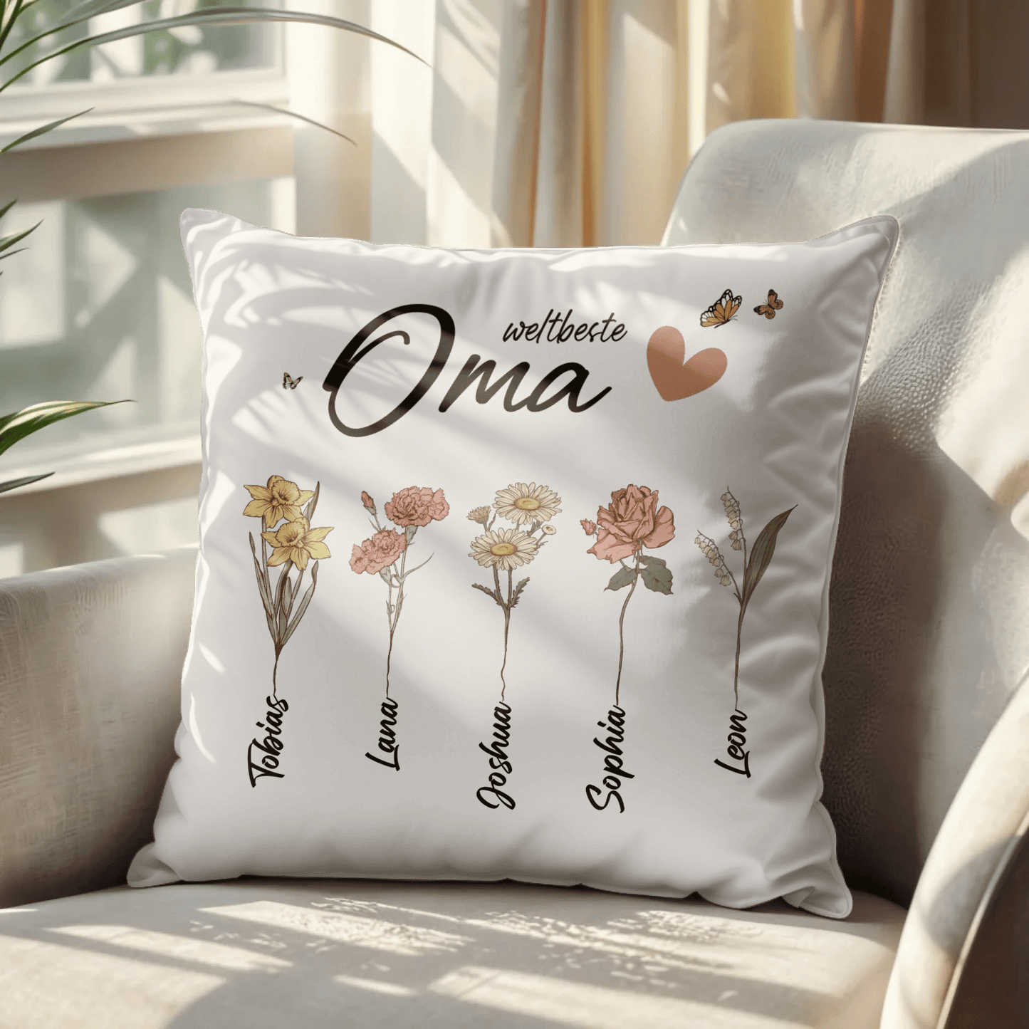Personalisiertes Kissen - "Weltbeste Oma | Blumen" - LeinwandGlück