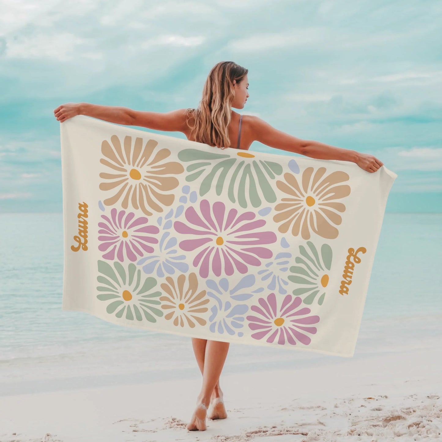 Strandtuch personalisiert "Retro Blumen" - LeinwandGlück