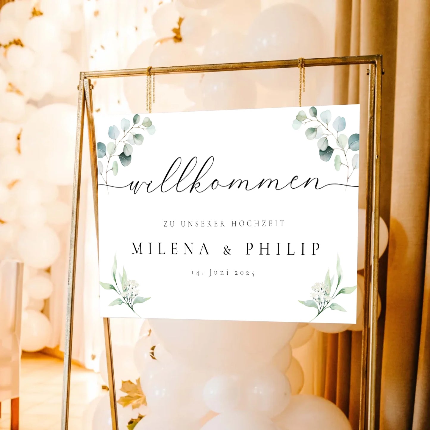 Schild Horizontal Goldener Rahmen