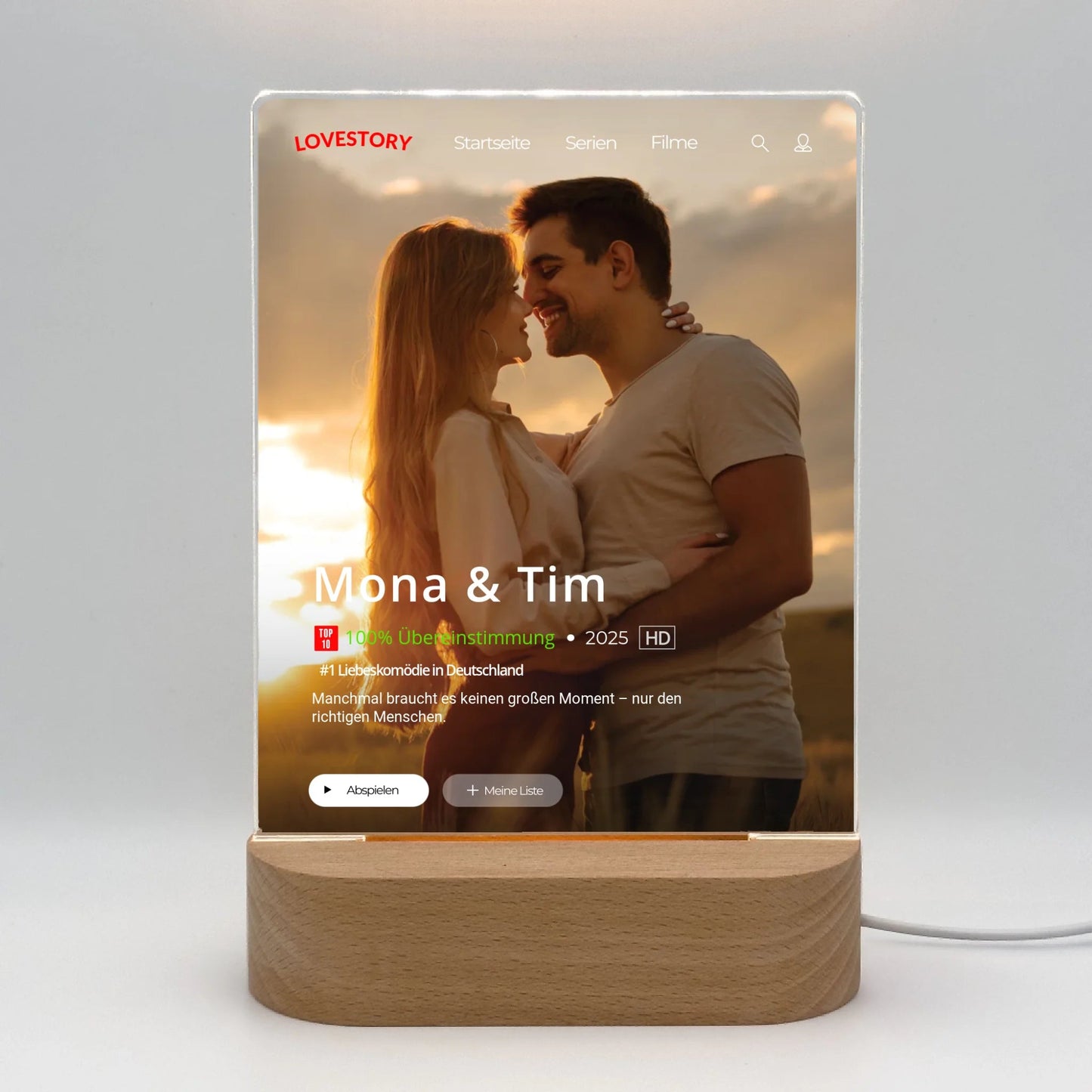 Acryl Licht "Lovestory" | Nachtlicht Filmcover im Streaming Stil - LeinwandGlück