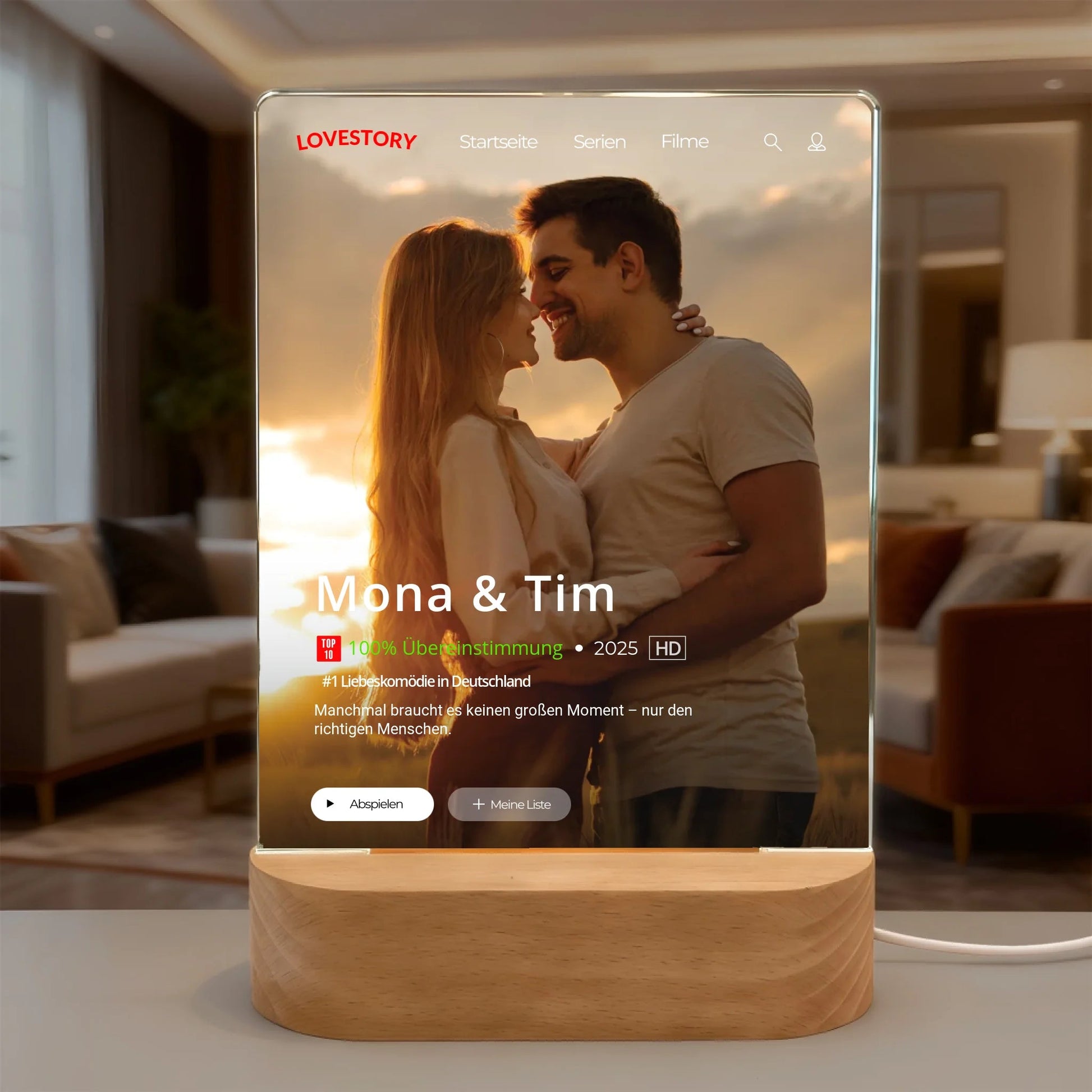 Acryl Licht "Lovestory" | Nachtlicht Filmcover im Streaming Stil - LeinwandGlück