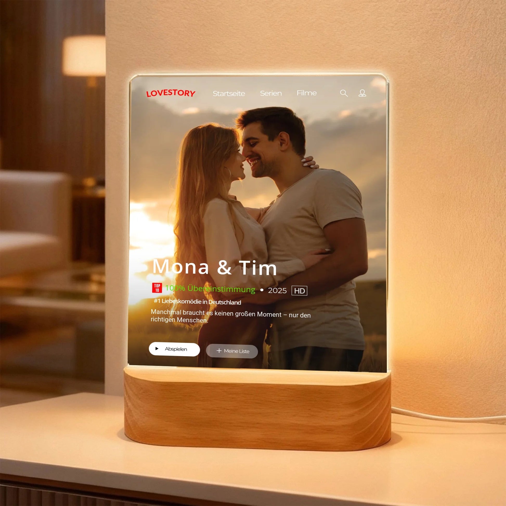 Acryl Licht "Lovestory" | Nachtlicht Filmcover im Streaming Stil - LeinwandGlück