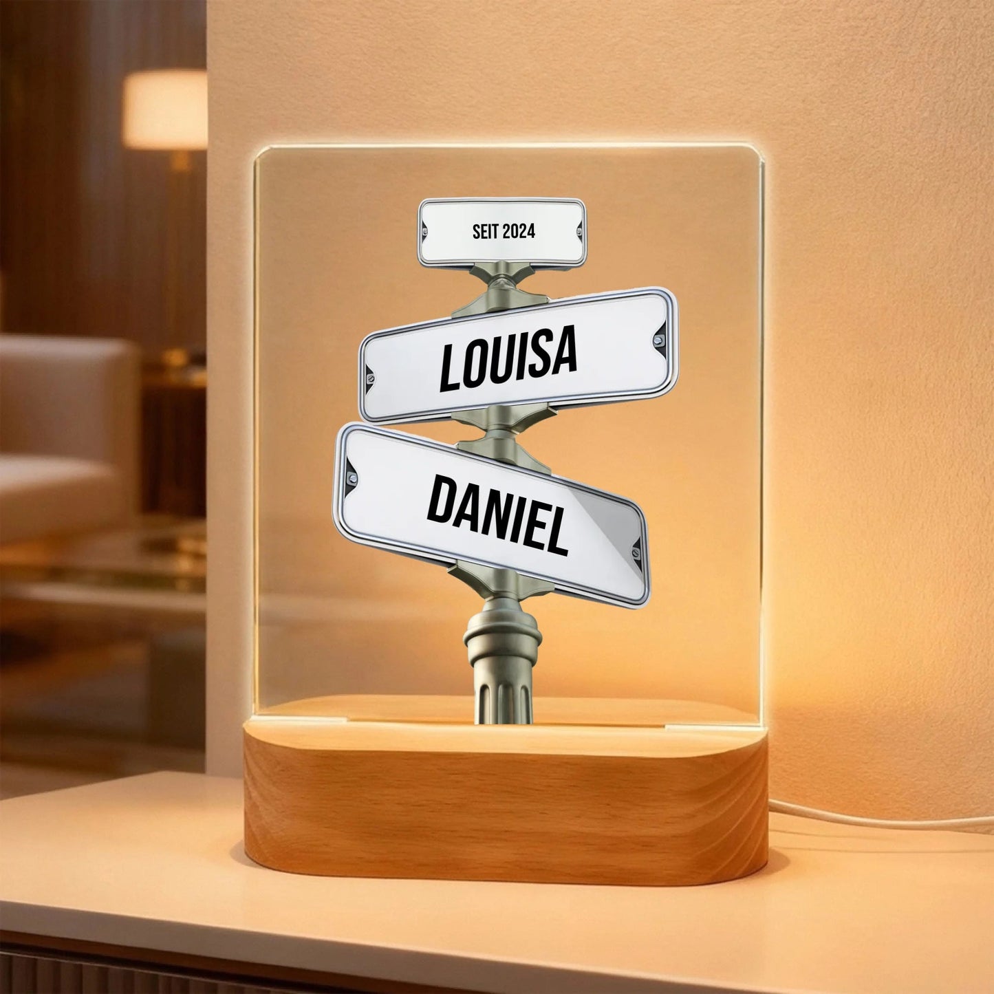 Acryl Licht "Straßenkreuzung" | Personalisiertes Licht mit Namen - LeinwandGlück