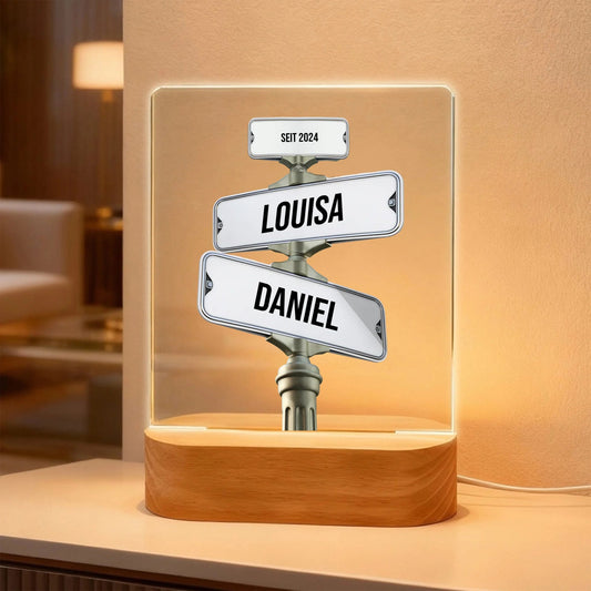 Acryl Licht "Straßenkreuzung" | Personalisiertes Licht mit Namen - LeinwandGlück