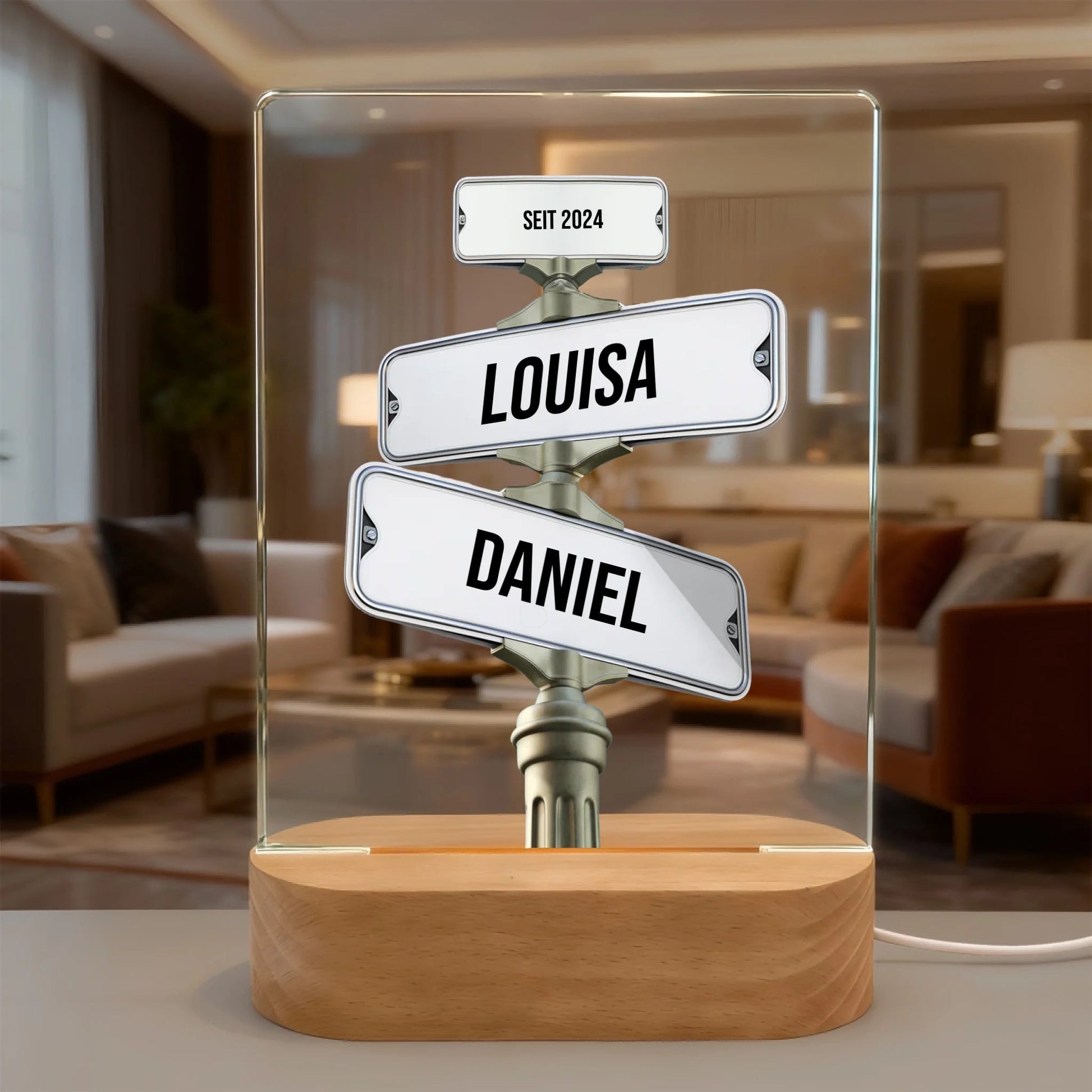 Acryl Licht "Straßenkreuzung" | Personalisiertes Licht mit Namen - LeinwandGlück