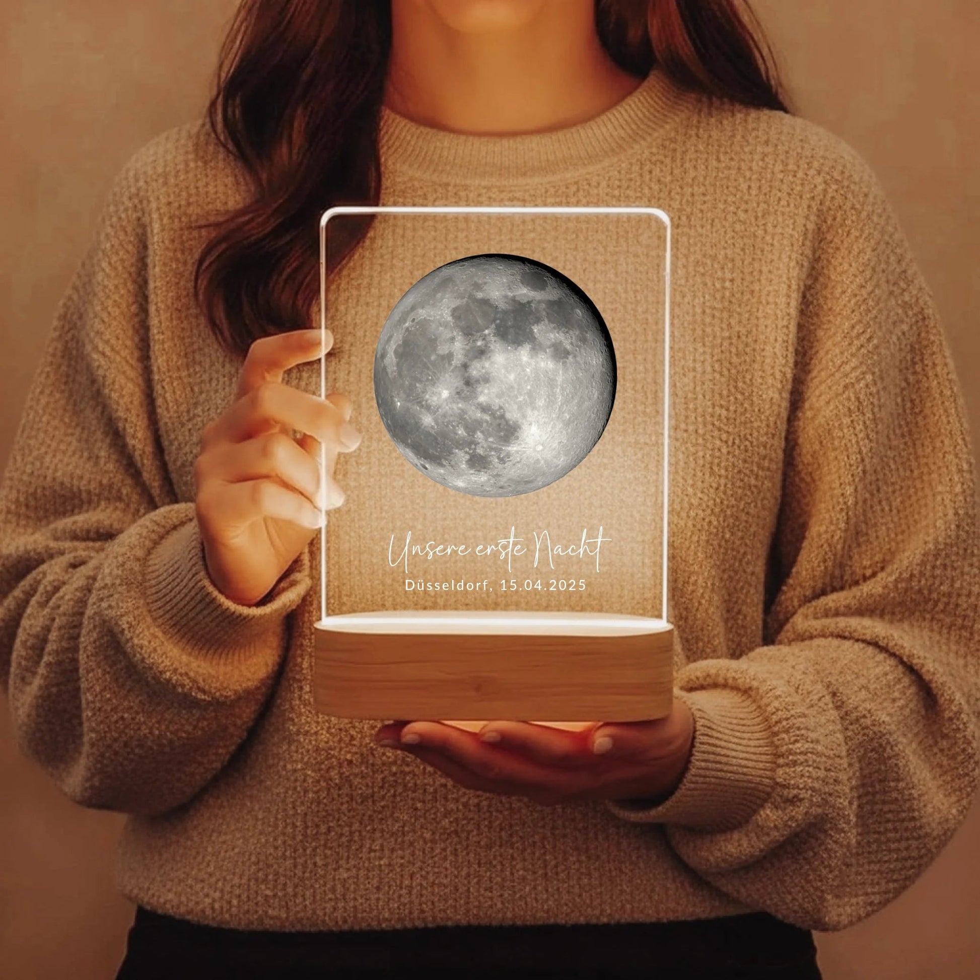 Acryl Licht "Unser erster Mond " | Personalisierte Mondphase als romantisches Geschenk - LeinwandGlück