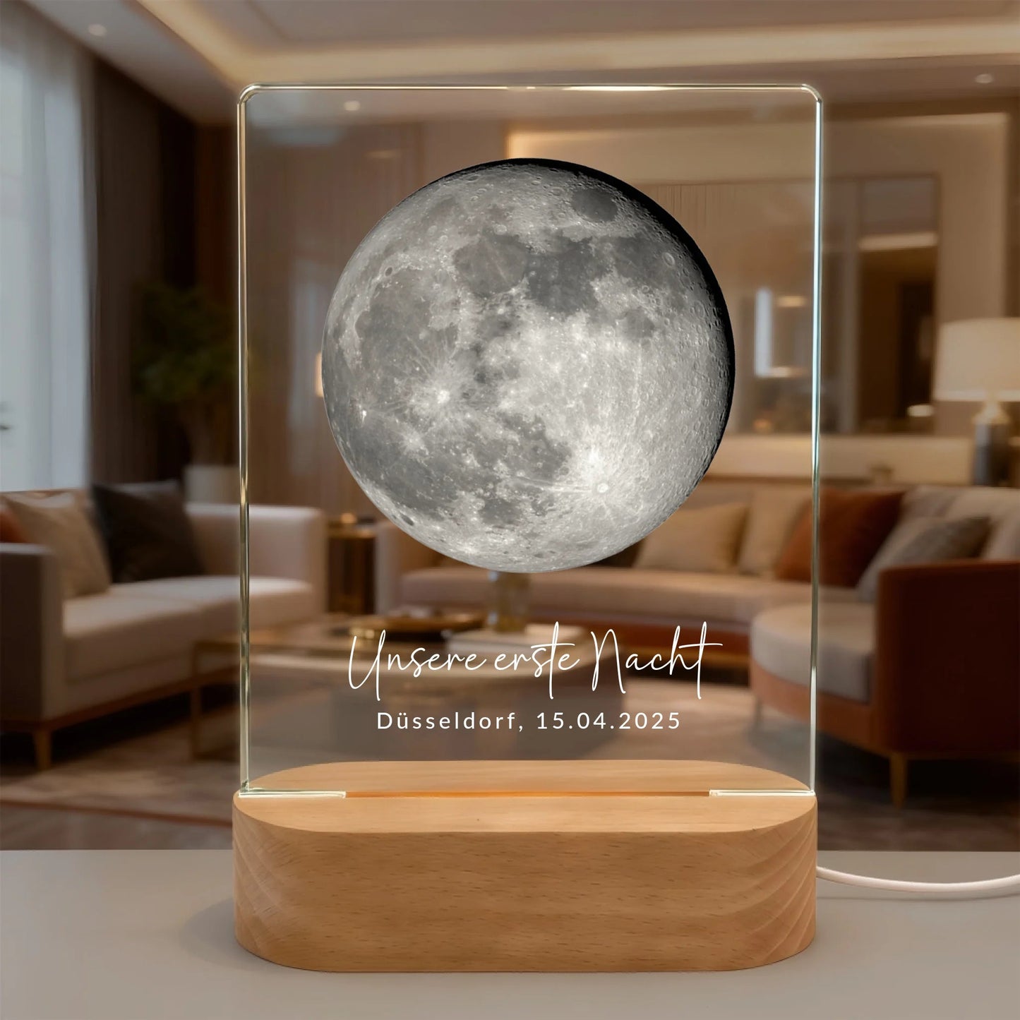 Acryl Licht "Unser erster Mond " | Personalisierte Mondphase als romantisches Geschenk - LeinwandGlück