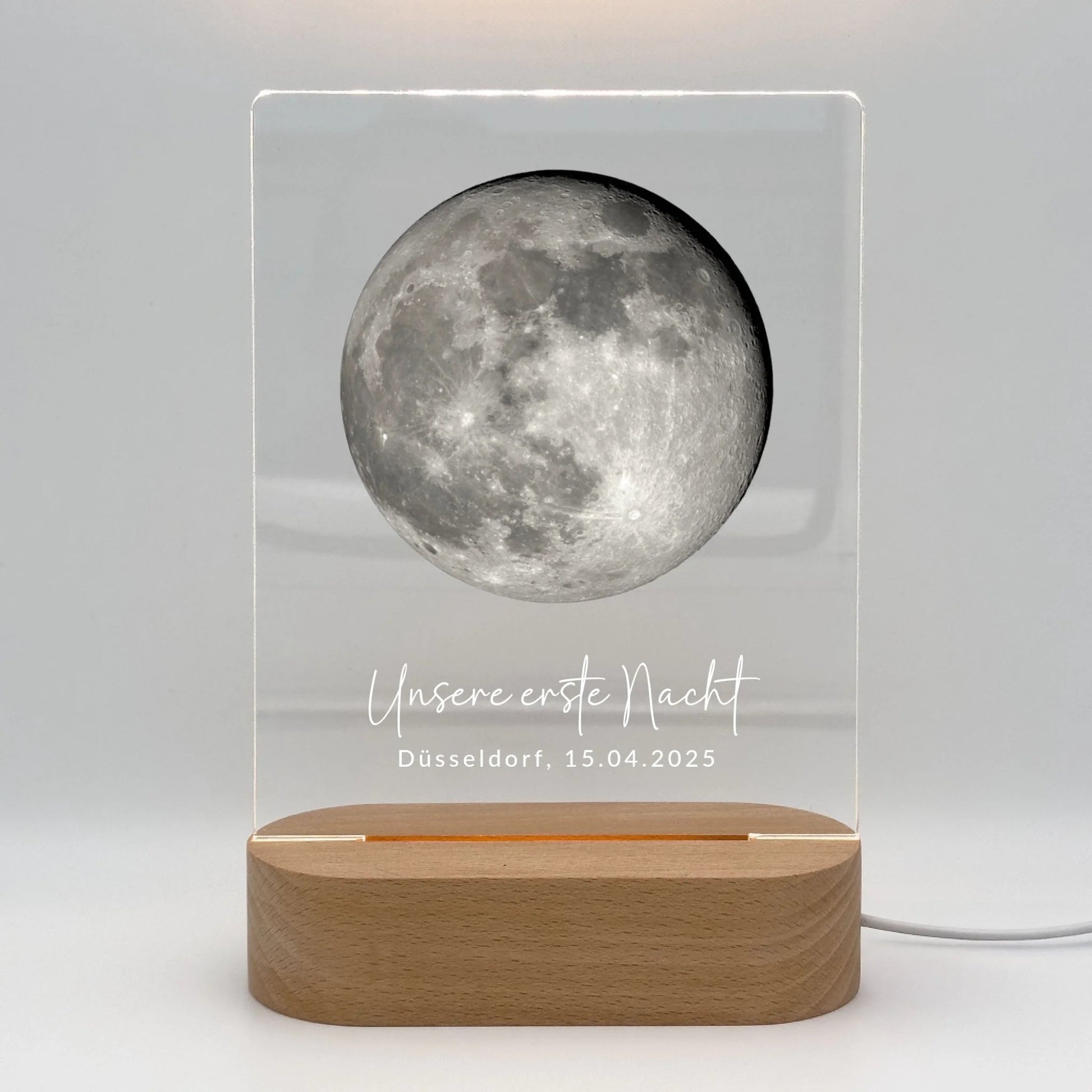 Acryl Licht "Unser erster Mond " | Personalisierte Mondphase als romantisches Geschenk - LeinwandGlück