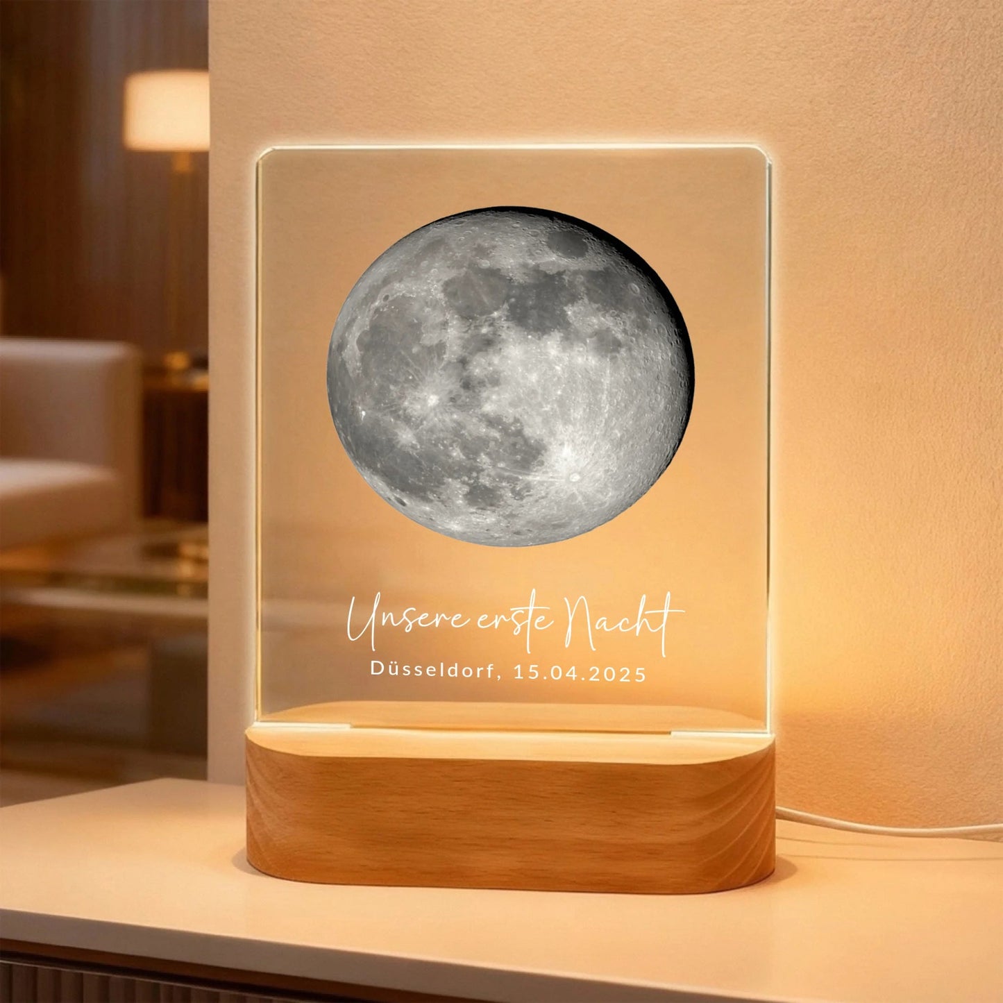 Acryl Licht "Unser erster Mond " | Personalisierte Mondphase als romantisches Geschenk - LeinwandGlück