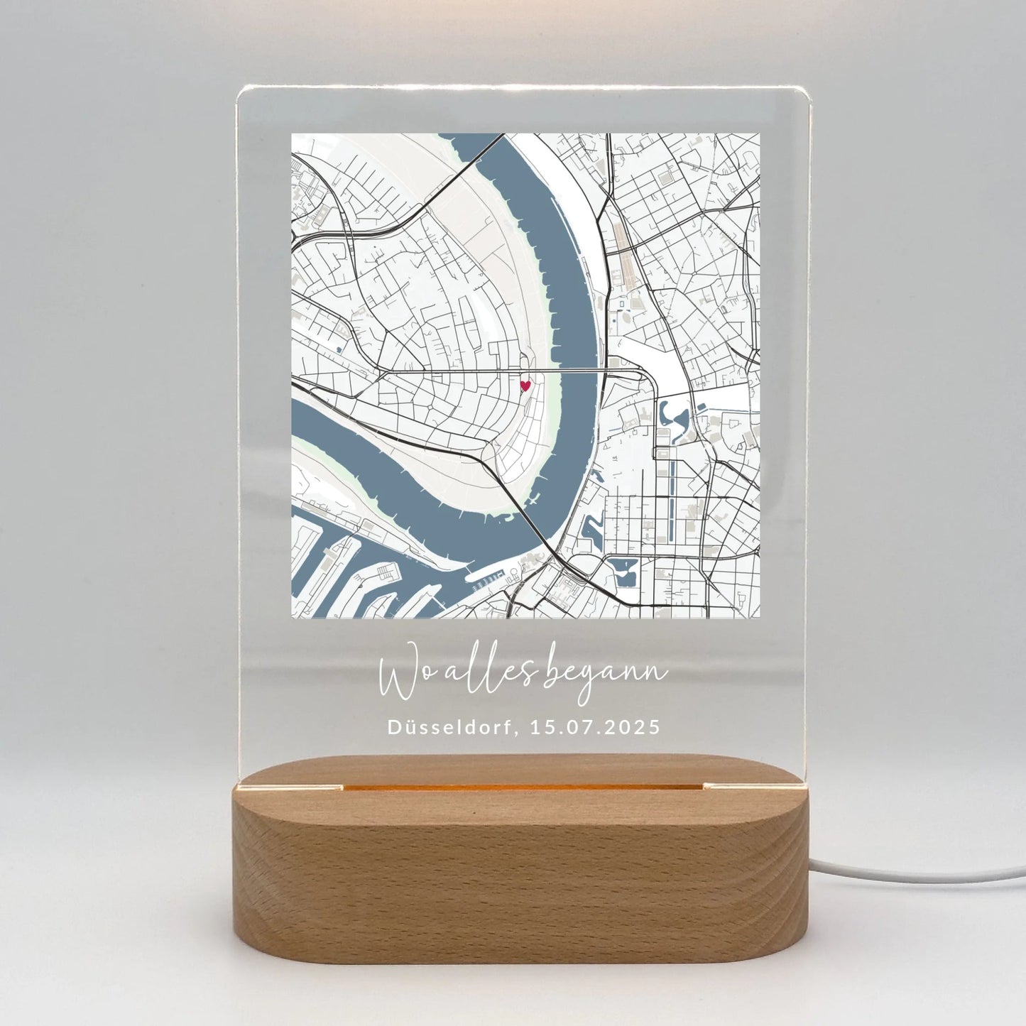 Acryl Licht "Wo alles began" | Personalisierte Straßenkarte als romantisches Geschenk - LeinwandGlück
