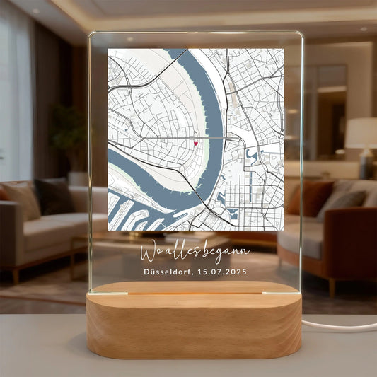 Acryl Licht "Wo alles began" | Personalisierte Straßenkarte als romantisches Geschenk - LeinwandGlück