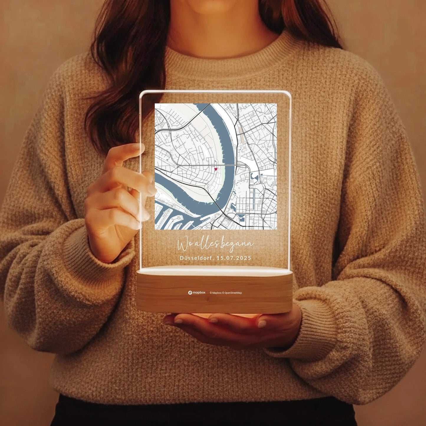 Acryl Licht "Wo alles began" | Personalisierte Straßenkarte als romantisches Geschenk - LeinwandGlück