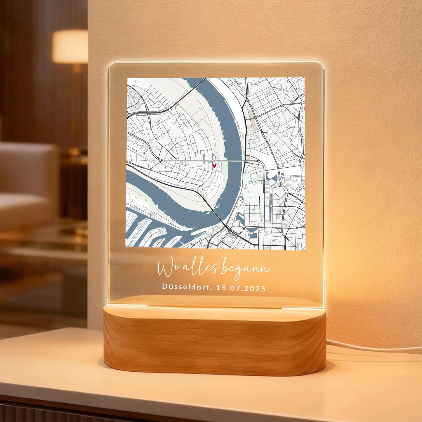 Acryl Licht "Wo alles began" | Personalisierte Straßenkarte als romantisches Geschenk - LeinwandGlück