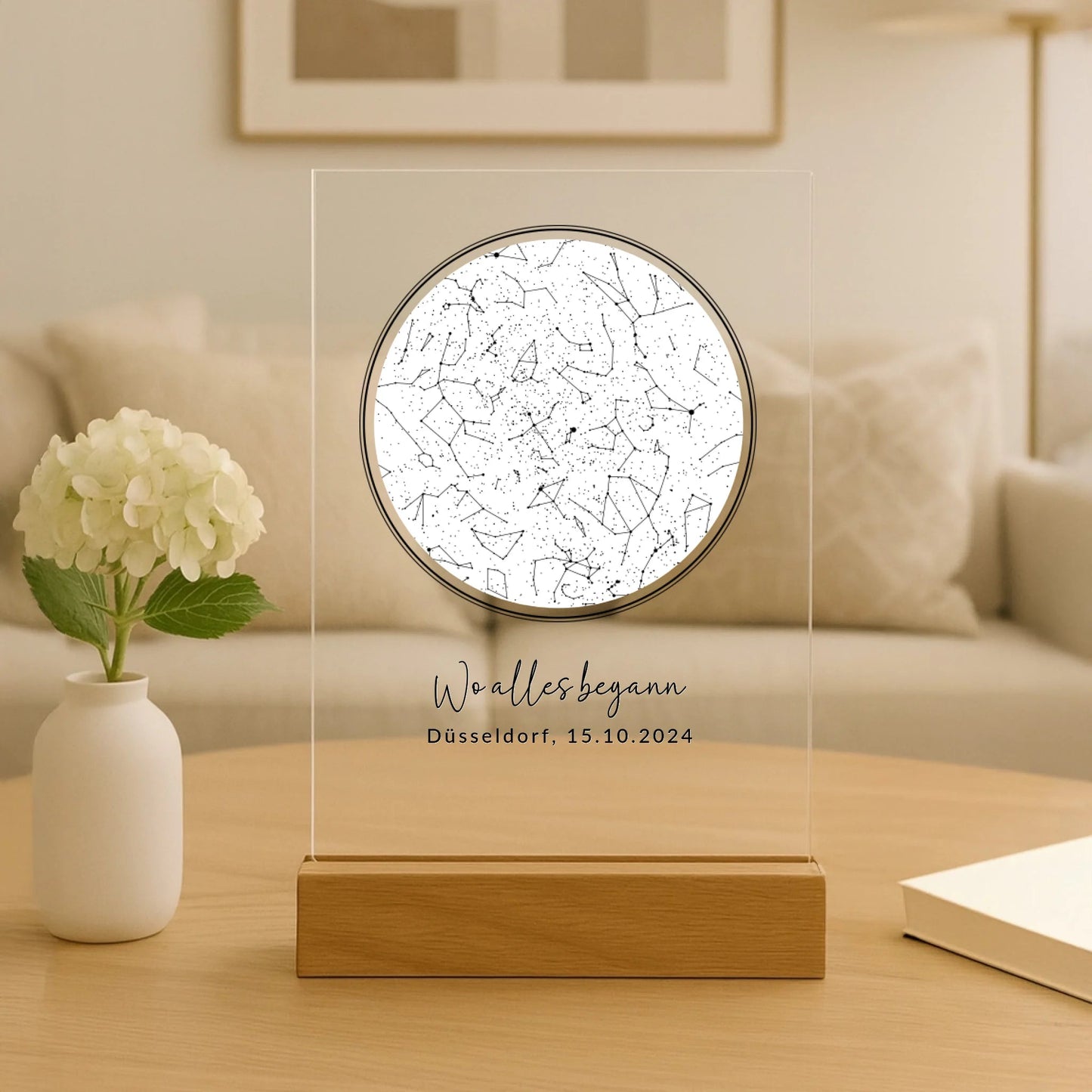 Acryl Tischaufsteller mit eurem Sternenhimmel "Wo alles begann" - LeinwandGlück