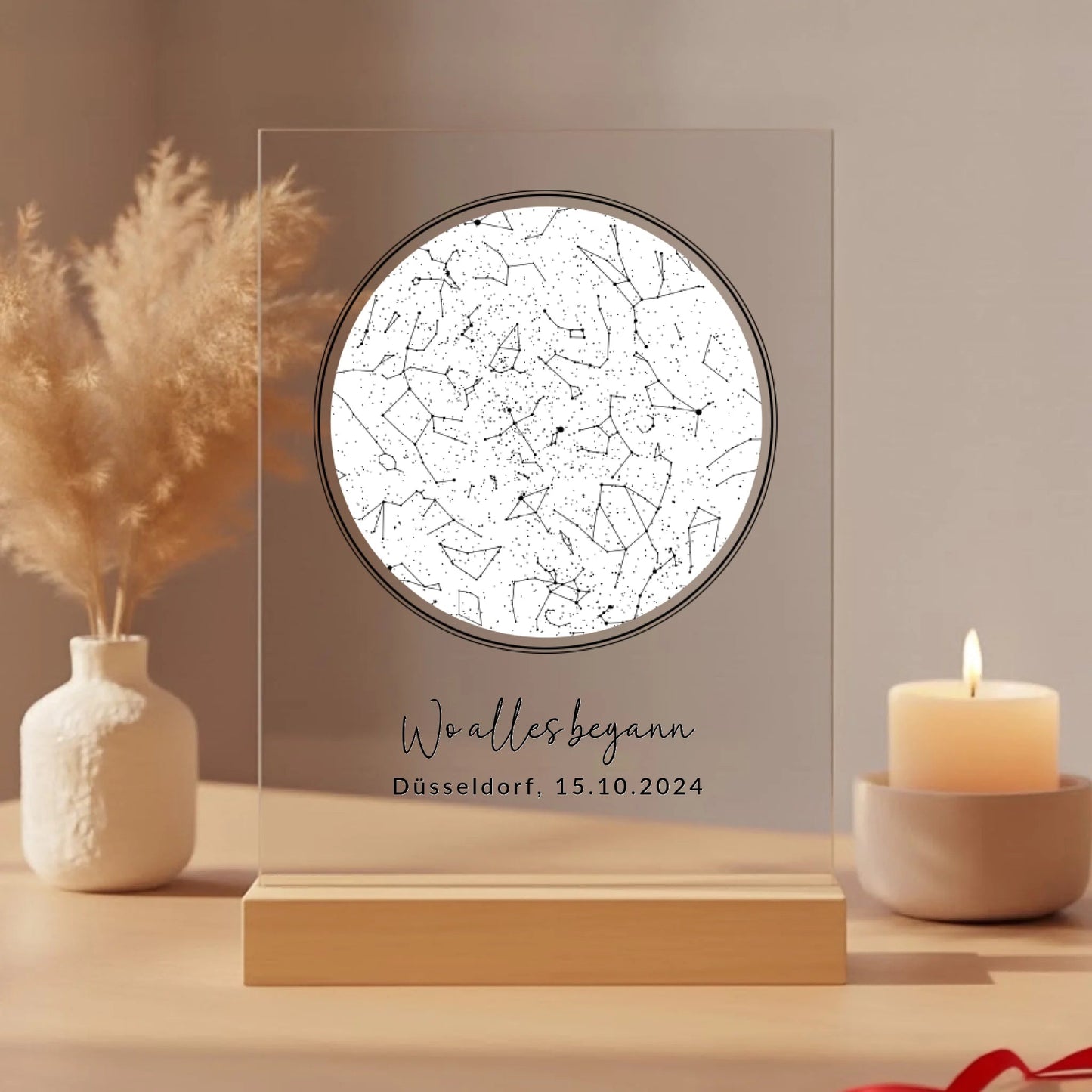 Acryl Tischaufsteller mit eurem Sternenhimmel "Wo alles begann" - LeinwandGlück