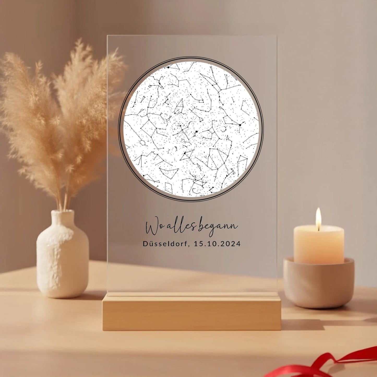 Acryl Tischaufsteller mit eurem Sternenhimmel "Wo alles begann" - LeinwandGlück