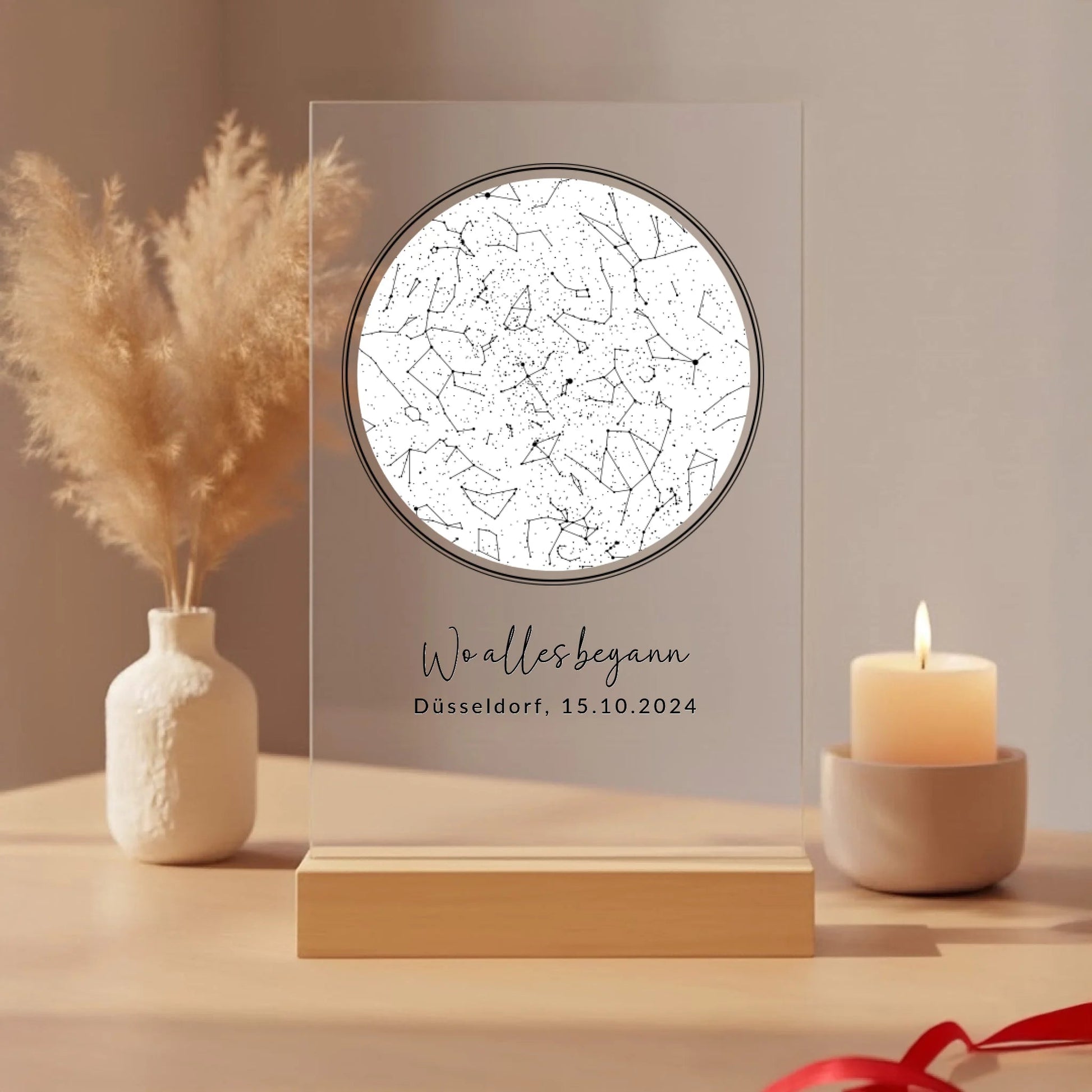 Acryl Tischaufsteller mit eurem Sternenhimmel "Wo alles begann" - LeinwandGlück
