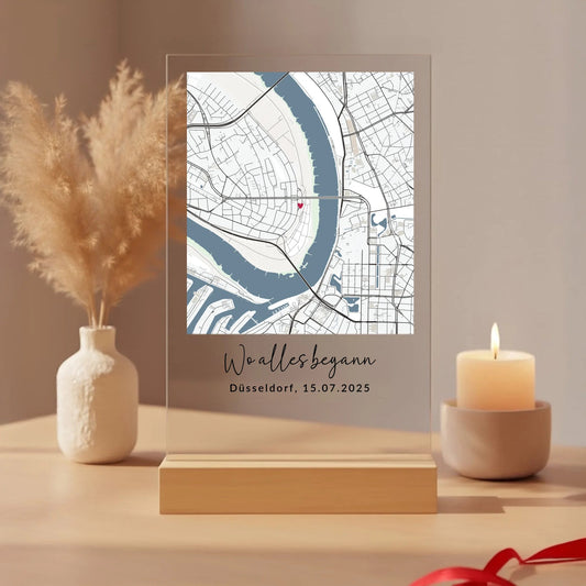 Acryl Tischaufsteller "Wo alles begann" Straßenkarte