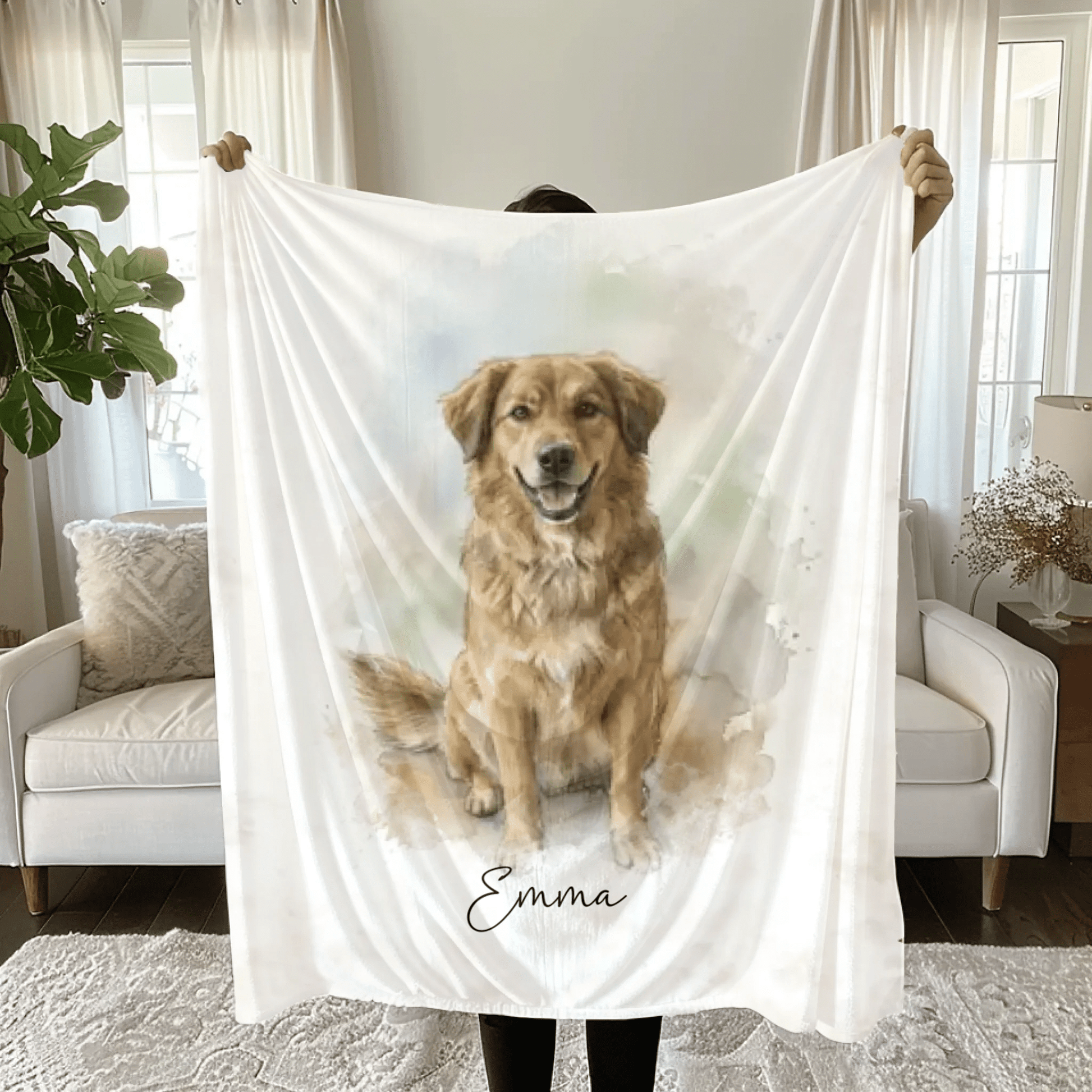 Aquarell Decke Haustier | Dein Hund auf einer Kuscheldecke - LeinwandGlück