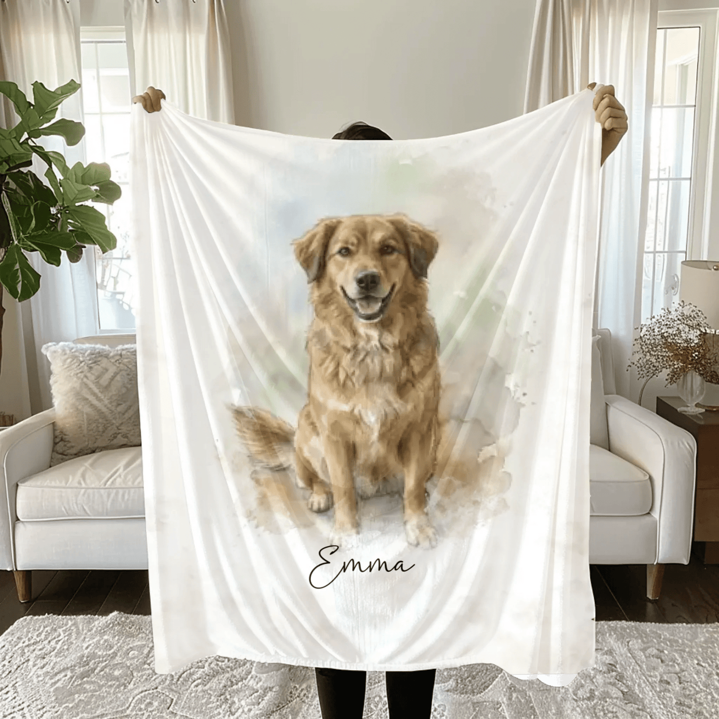 Aquarell Decke Haustier | Dein Hund auf einer Kuscheldecke - LeinwandGlück