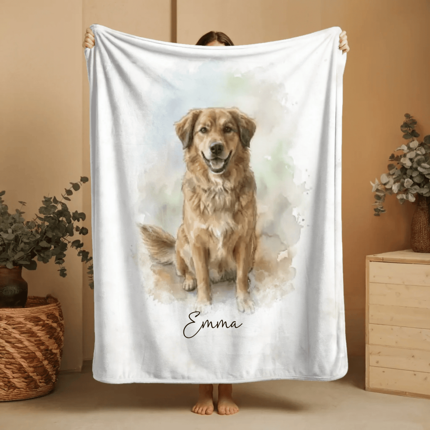 Aquarell Decke Haustier | Dein Hund auf einer Kuscheldecke - LeinwandGlück