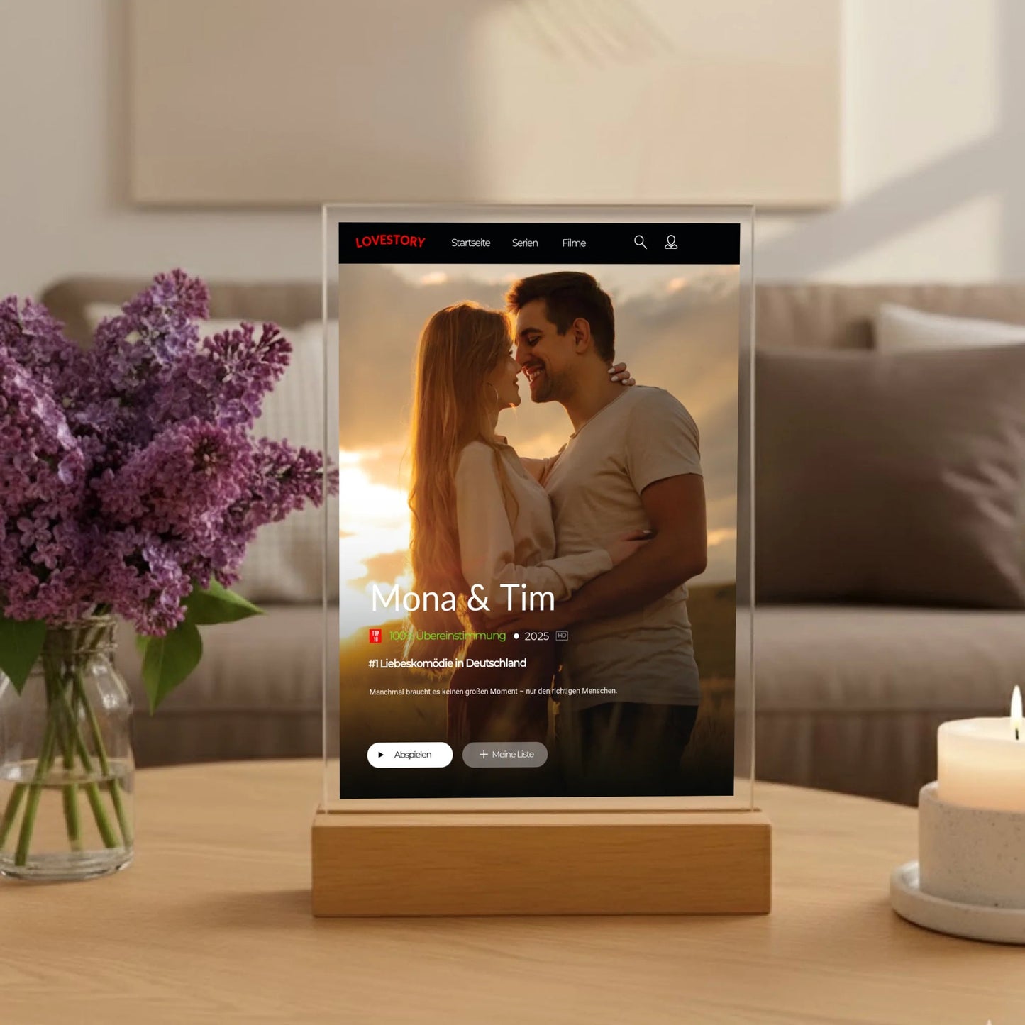 Filmcover "Lovestory" wie bei Netflix aus Acryl - Glas - LeinwandGlück