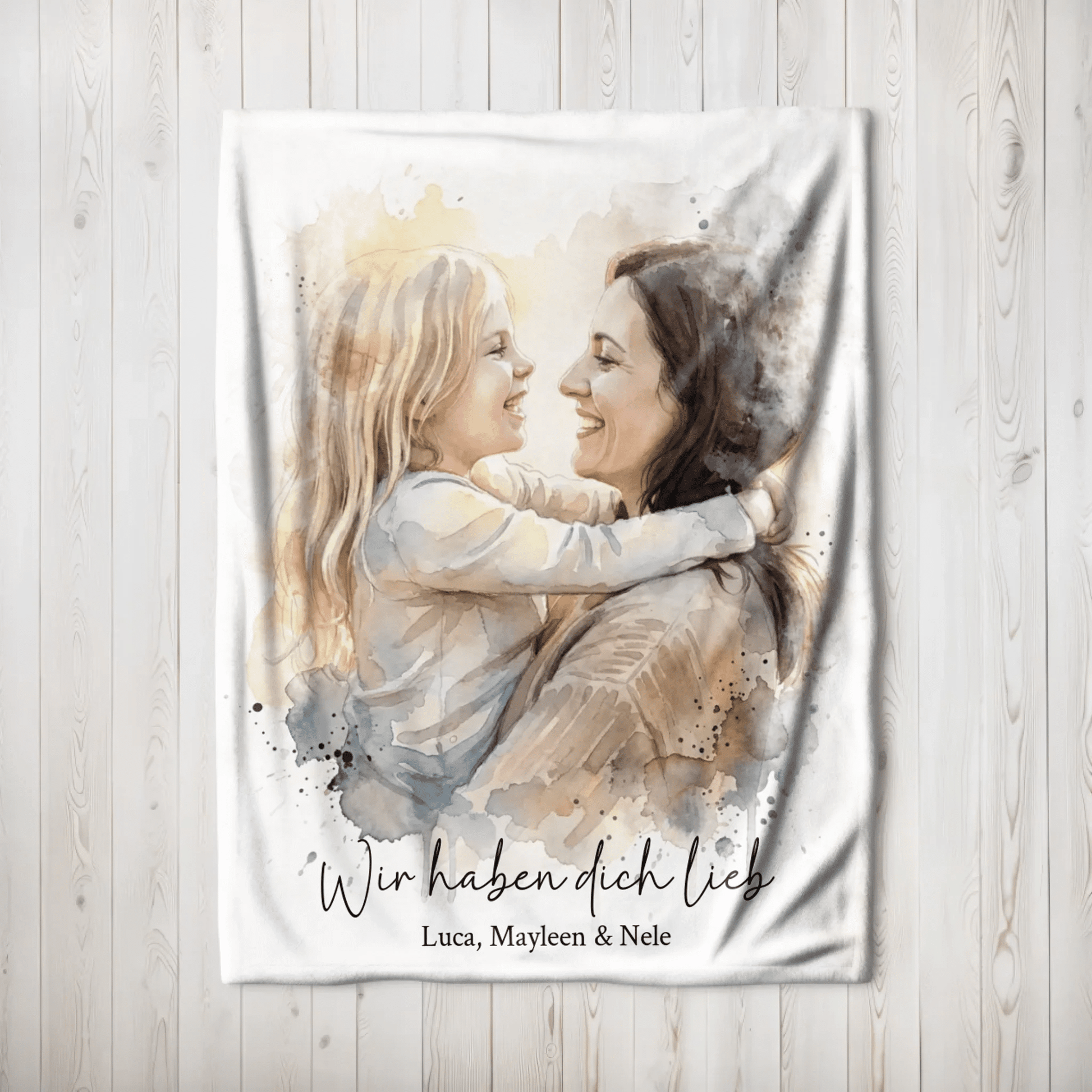 Geschenk für Mama - Euer Foto als Aquarell auf Kuscheldecke - LeinwandGlück