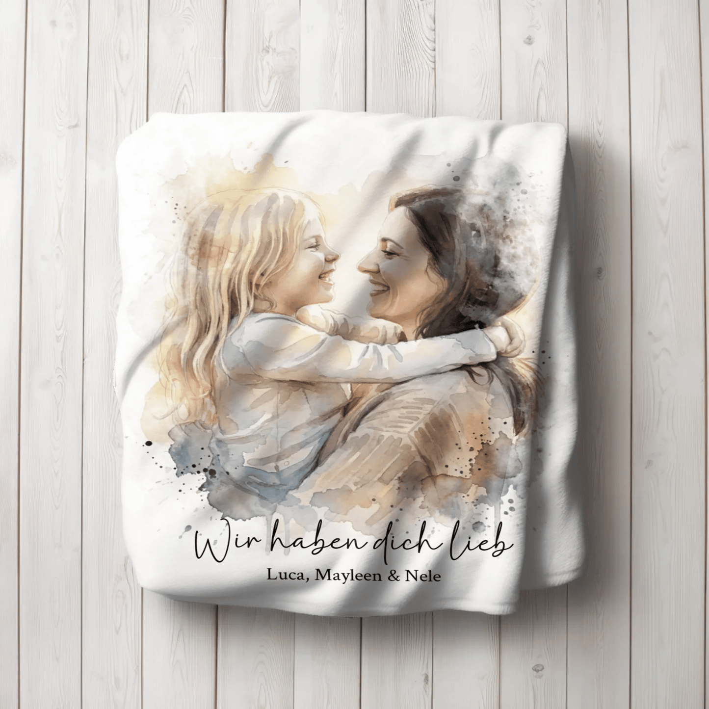 Geschenk für Mama - Euer Foto als Aquarell auf Kuscheldecke - LeinwandGlück