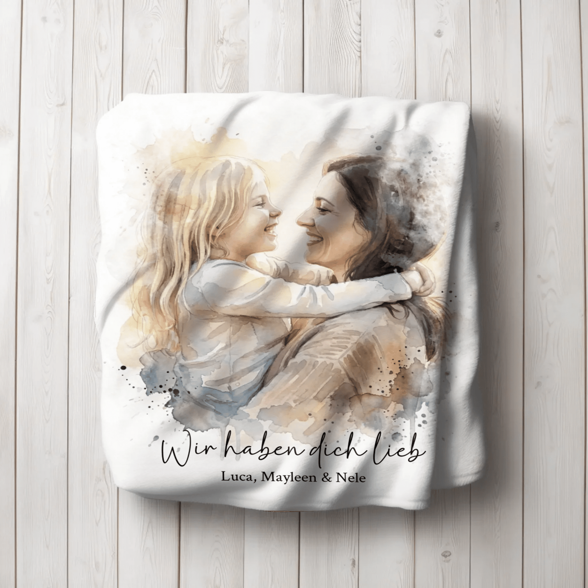 Geschenk für Mama - Euer Foto als Aquarell auf Kuscheldecke - LeinwandGlück