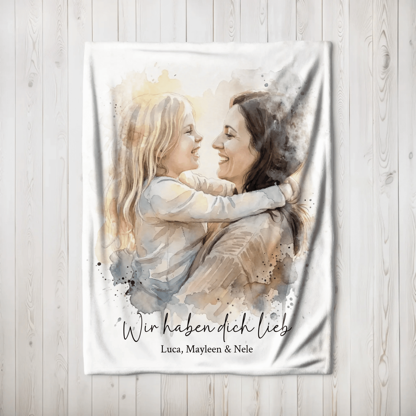 Geschenk für Mama - Euer Foto als Aquarell auf Kuscheldecke - LeinwandGlück