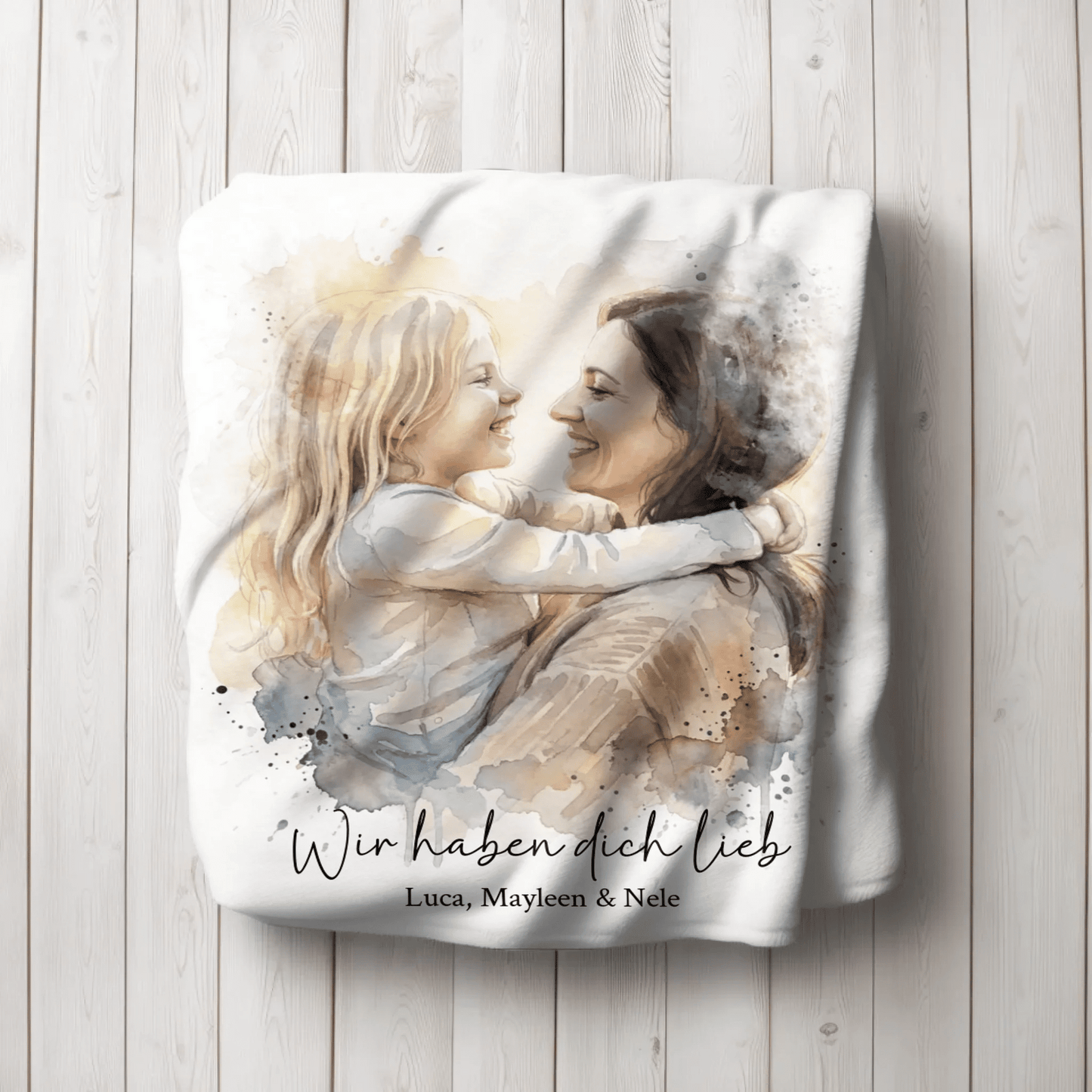 Geschenk für Mama - Euer Foto als Aquarell auf Kuscheldecke - LeinwandGlück