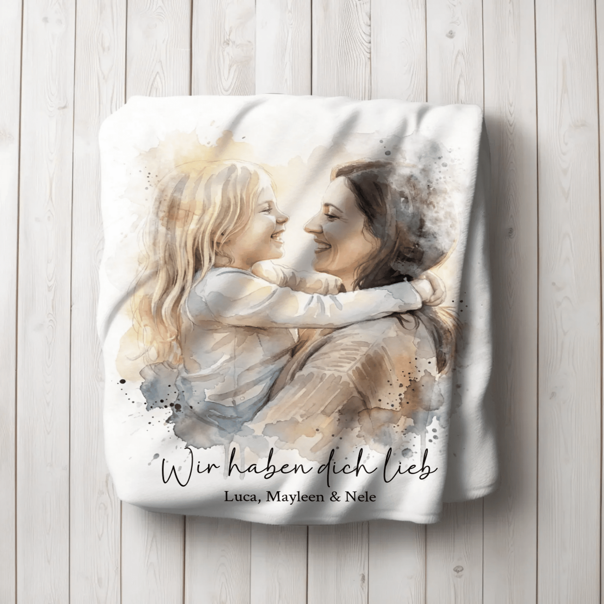 Geschenk für Mama - Euer Foto als Aquarell auf Kuscheldecke - LeinwandGlück