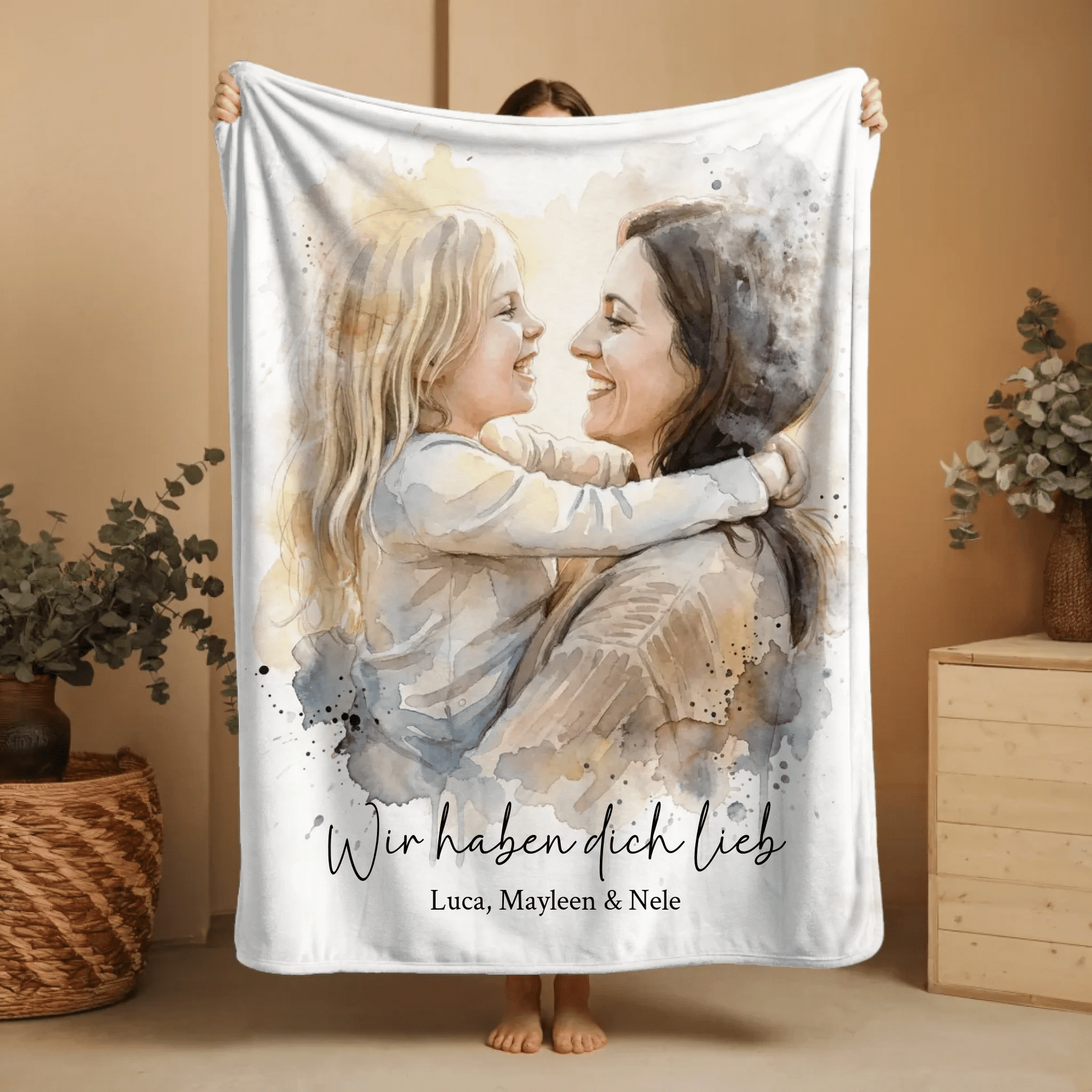 Geschenk für Mama - Euer Foto als Aquarell auf Kuscheldecke - LeinwandGlück