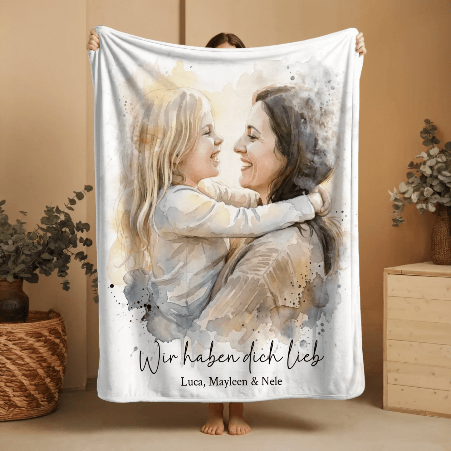 Geschenk für Mama - Euer Foto als Aquarell auf Kuscheldecke - LeinwandGlück