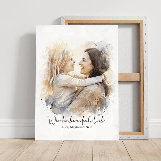 Geschenk für Mama | Euer Foto als Aquarell Leinwand - LeinwandGlück